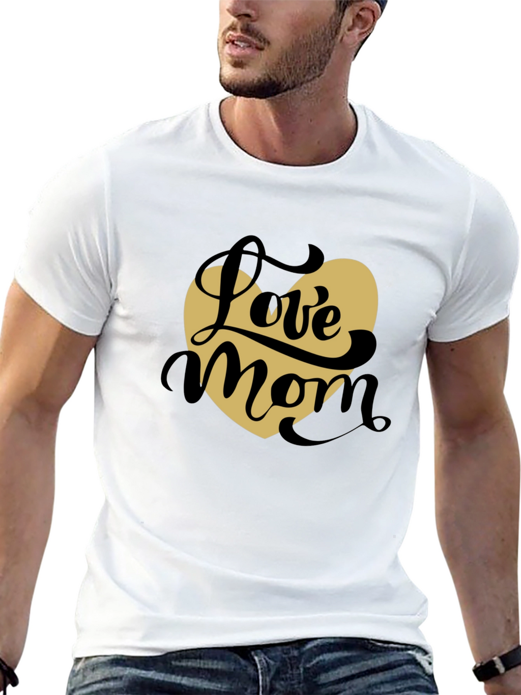 Love Mom T-Shirt - Black with Heart Graphic