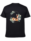 Deer Floral Wreath Black T-Shirt