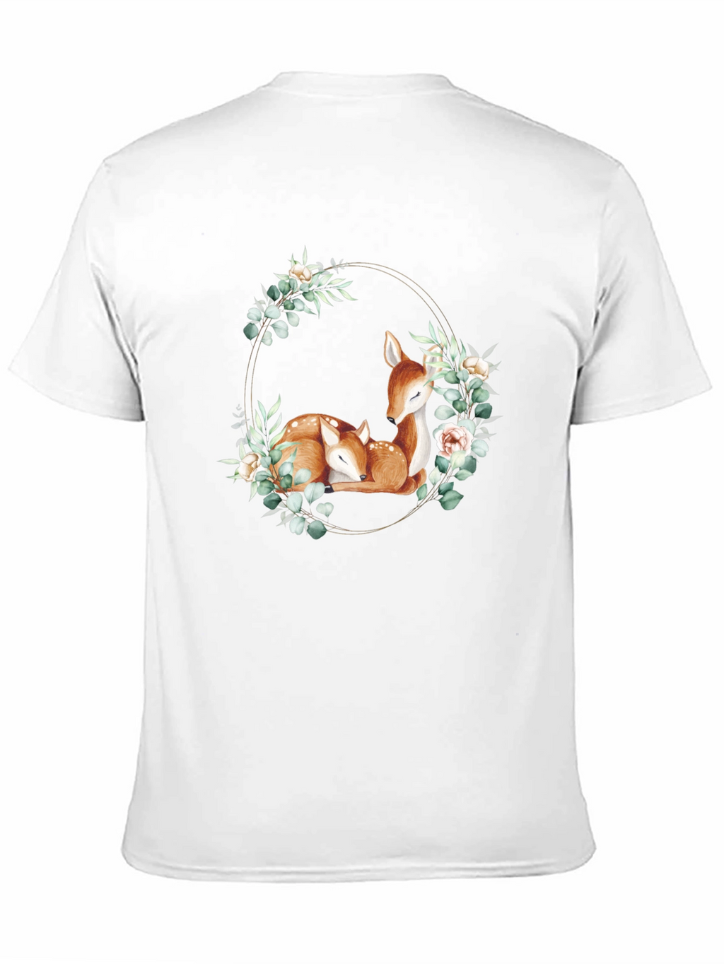 Deer Floral Wreath Black T-Shirt