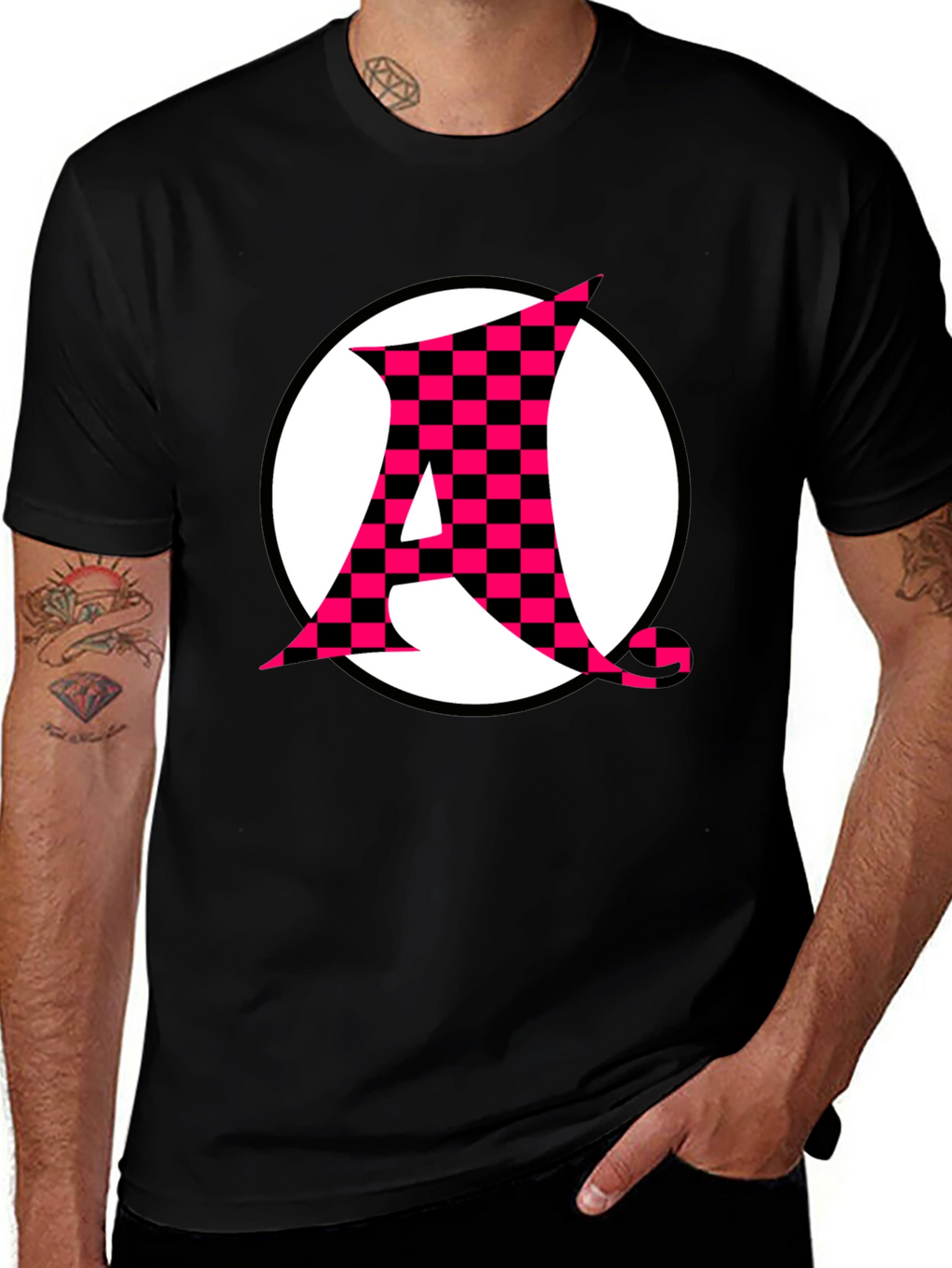 Checkerboard A Graphic Print Black T-Shirt