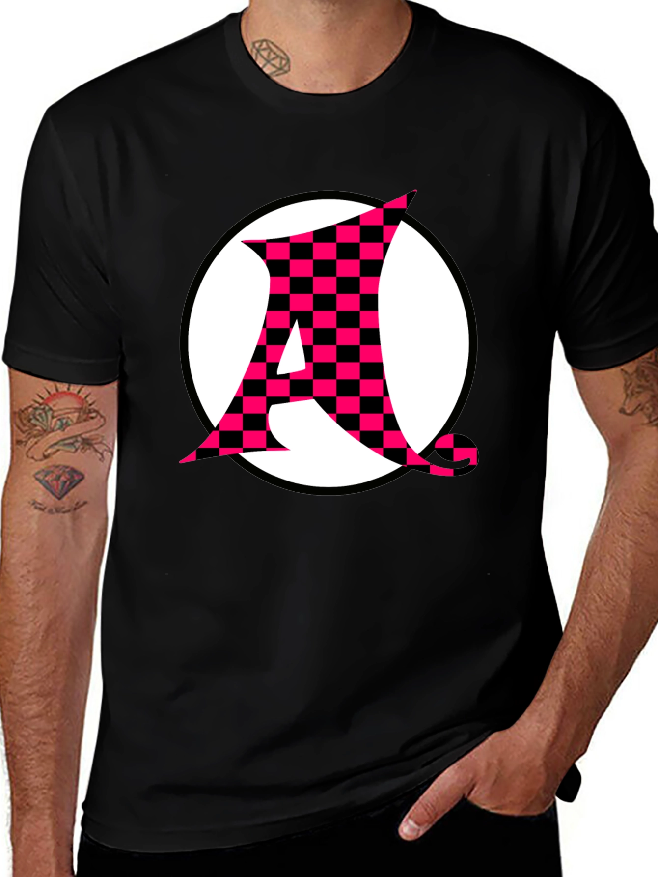 Checkerboard A Graphic Print Black T-Shirt