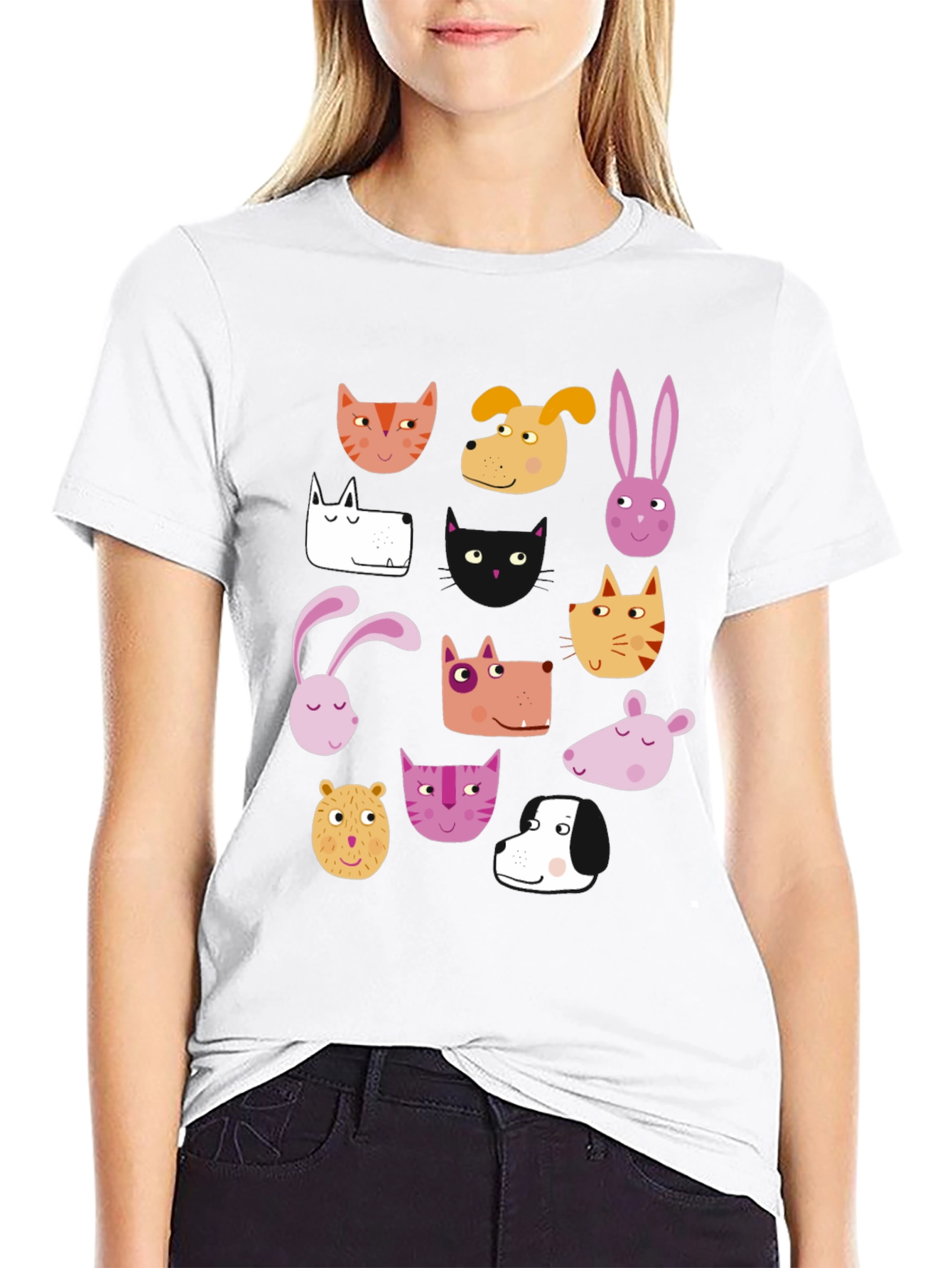 Animal Faces Black T-Shirt