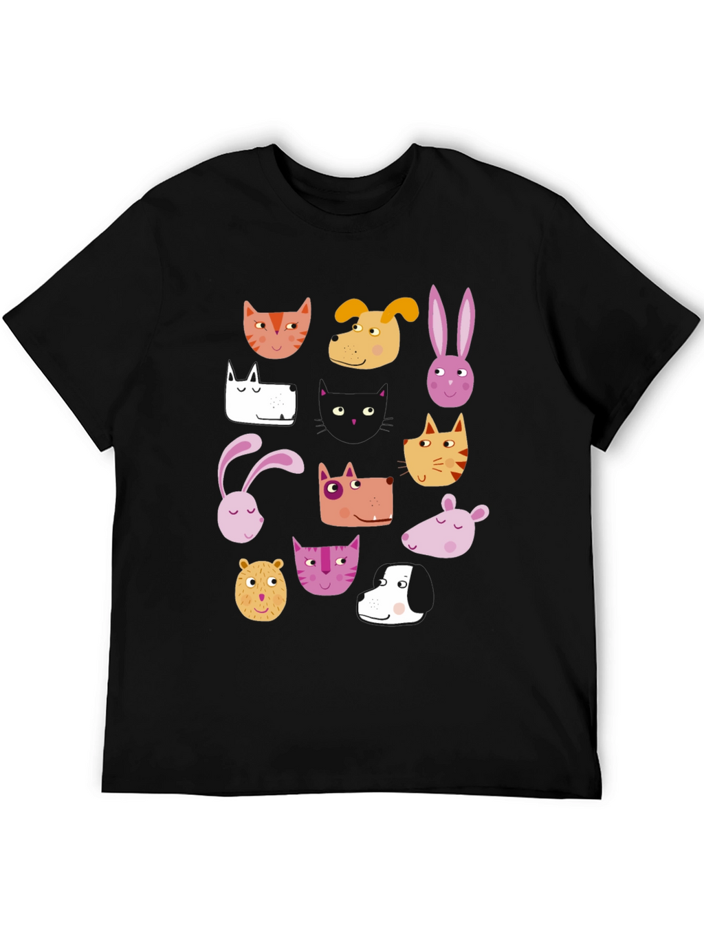 Animal Faces Black T-Shirt