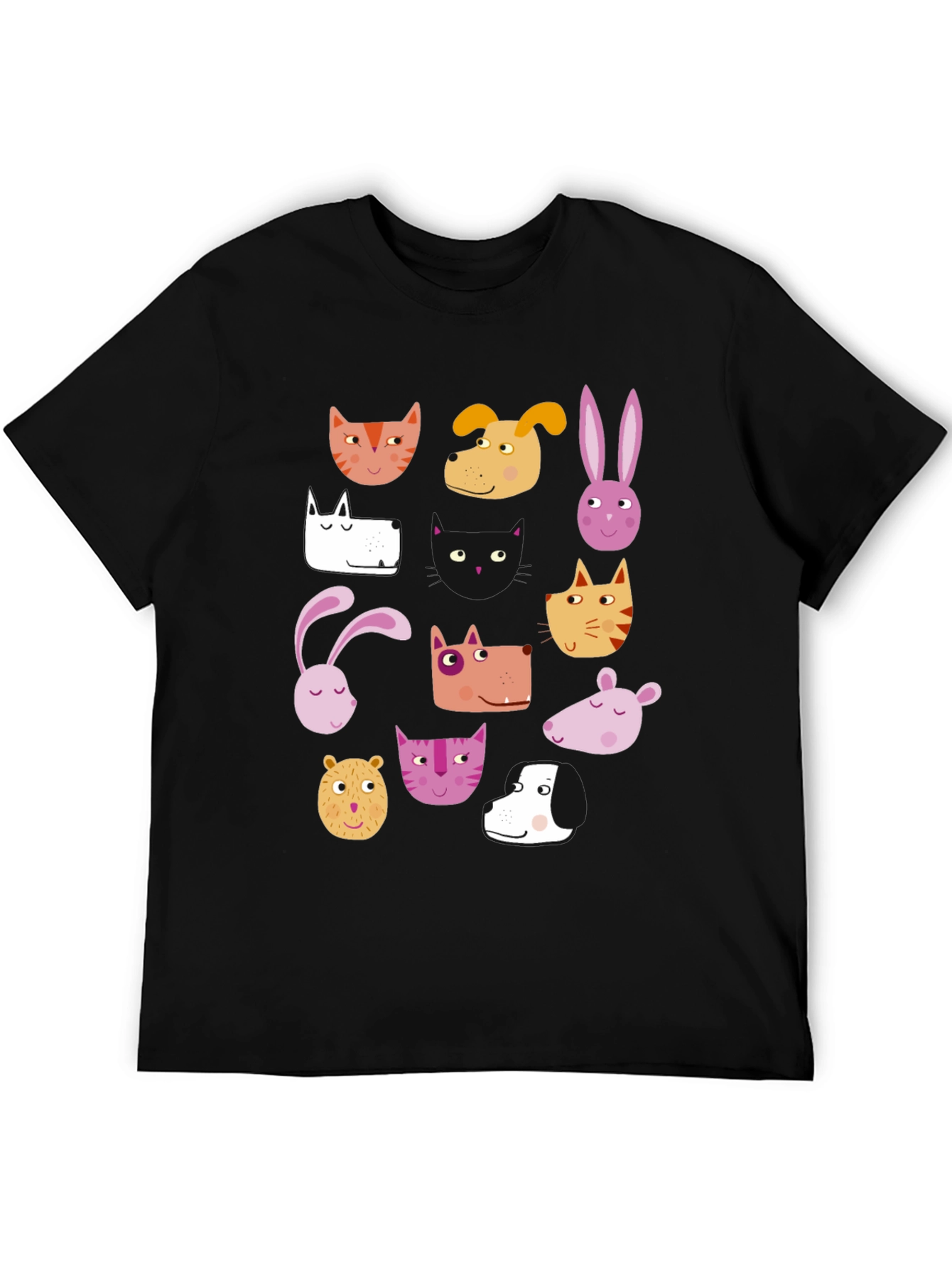 Animal Faces Black T-Shirt