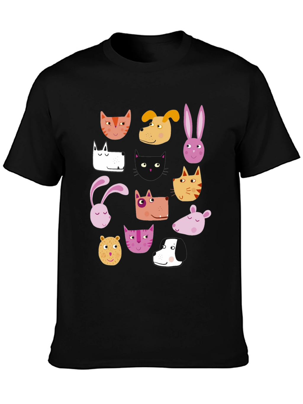 Animal Faces Black T-Shirt
