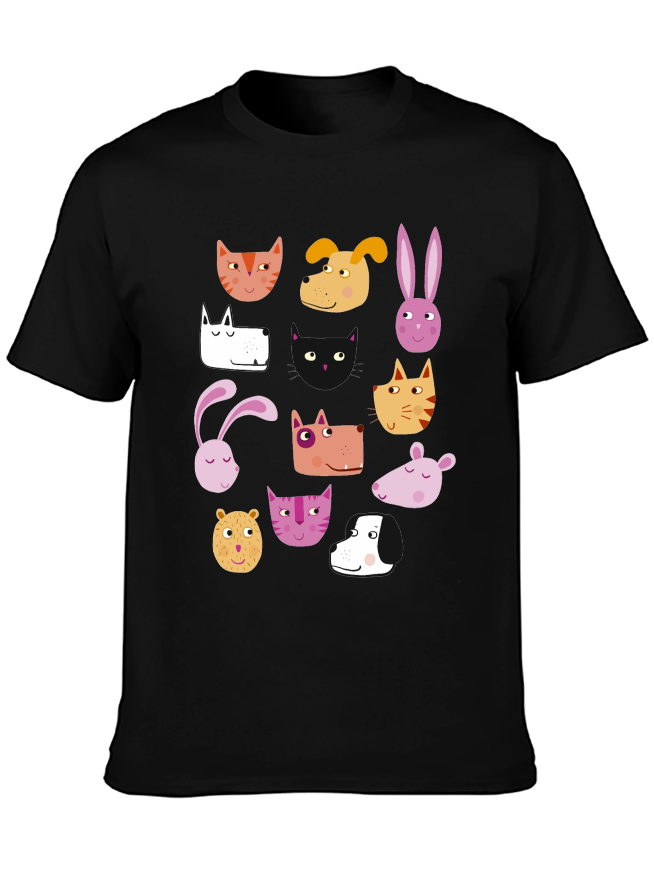 Animal Faces Black T-Shirt