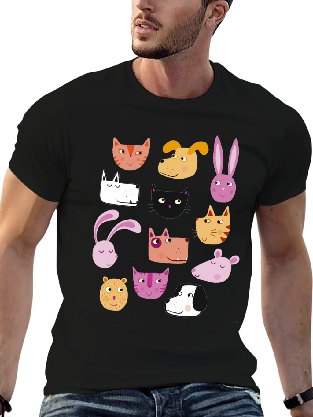 Animal Faces Black T-Shirt