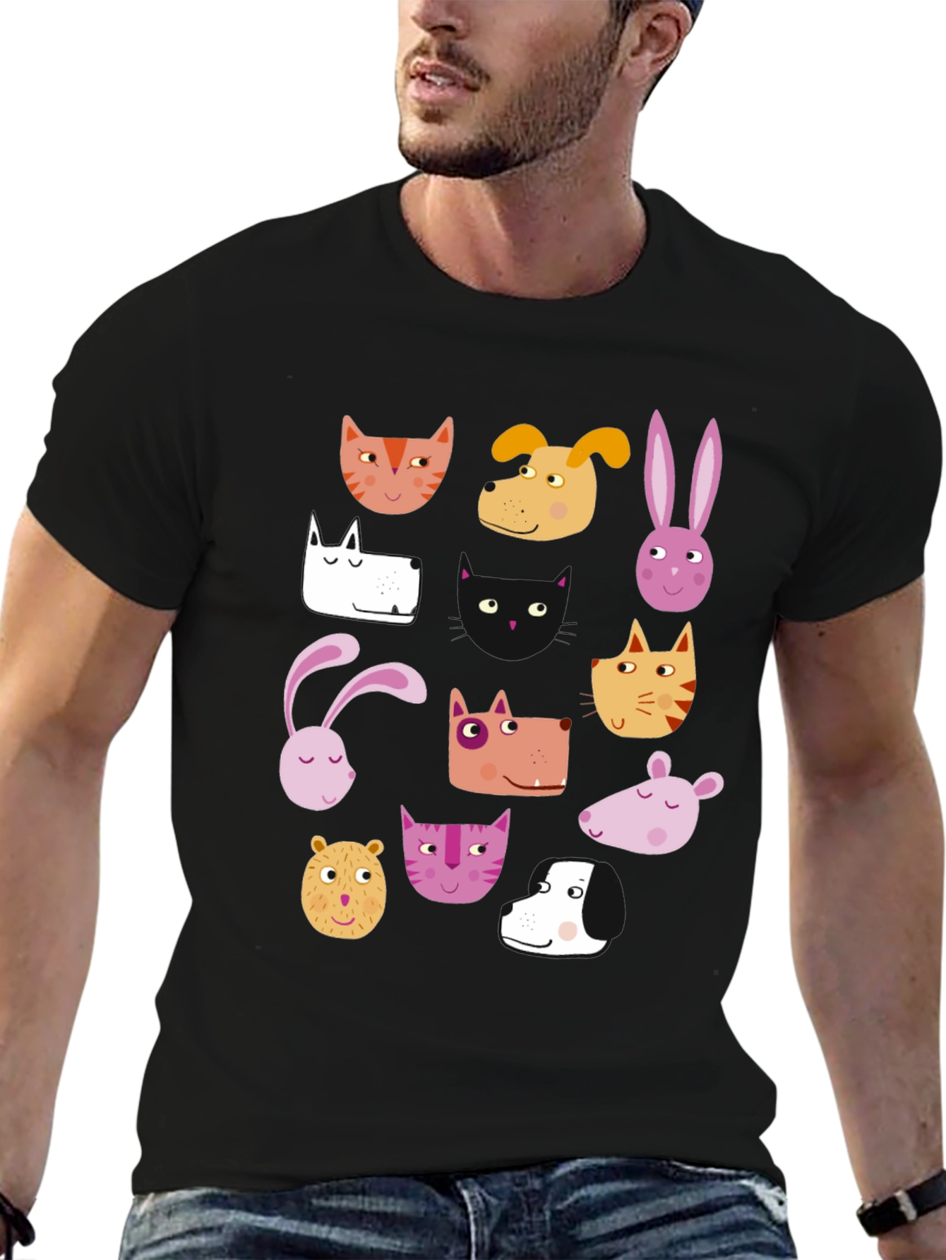 Animal Faces Black T-Shirt
