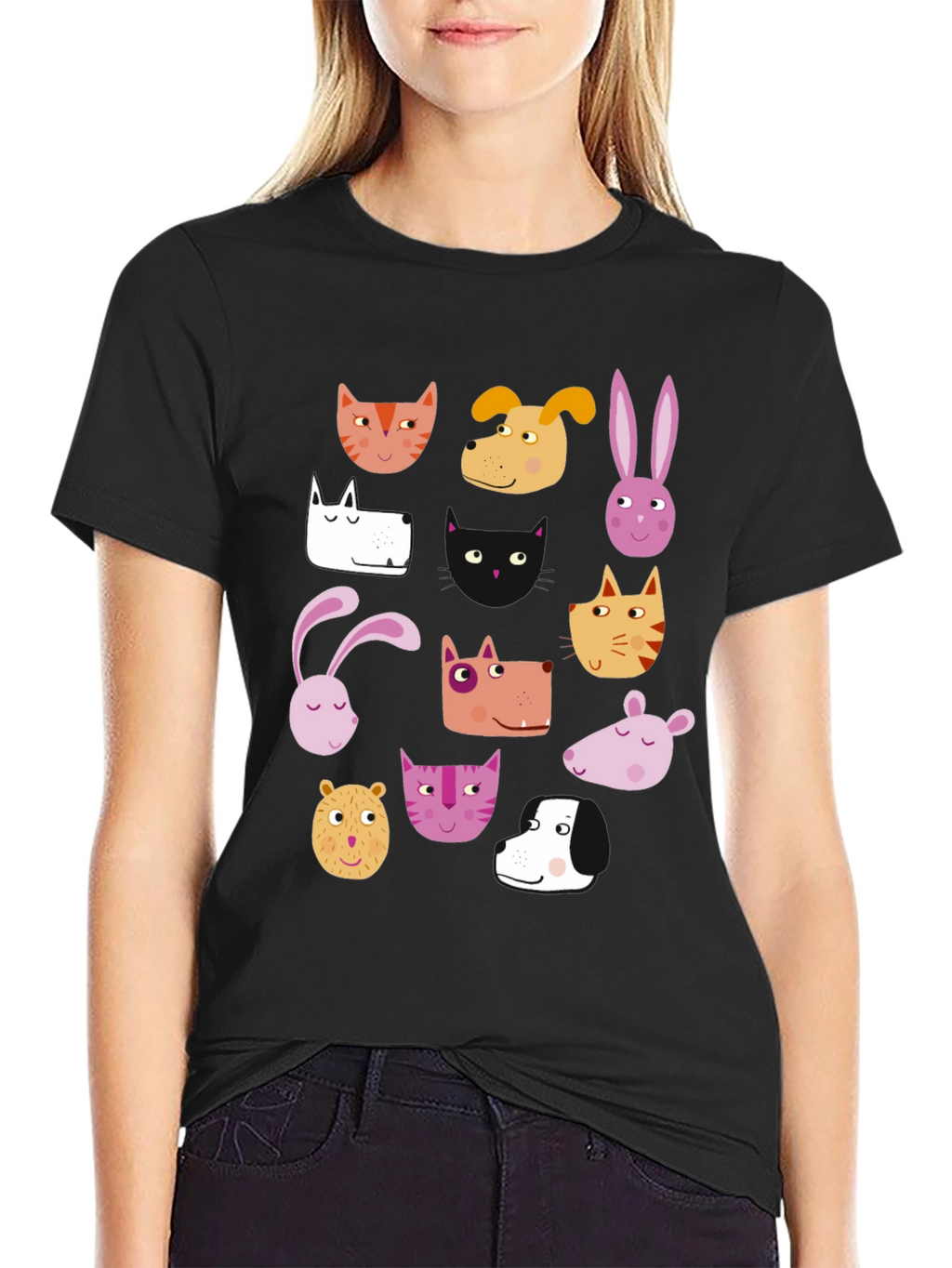 Animal Faces Black T-Shirt