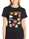 Animal Faces Black T-Shirt