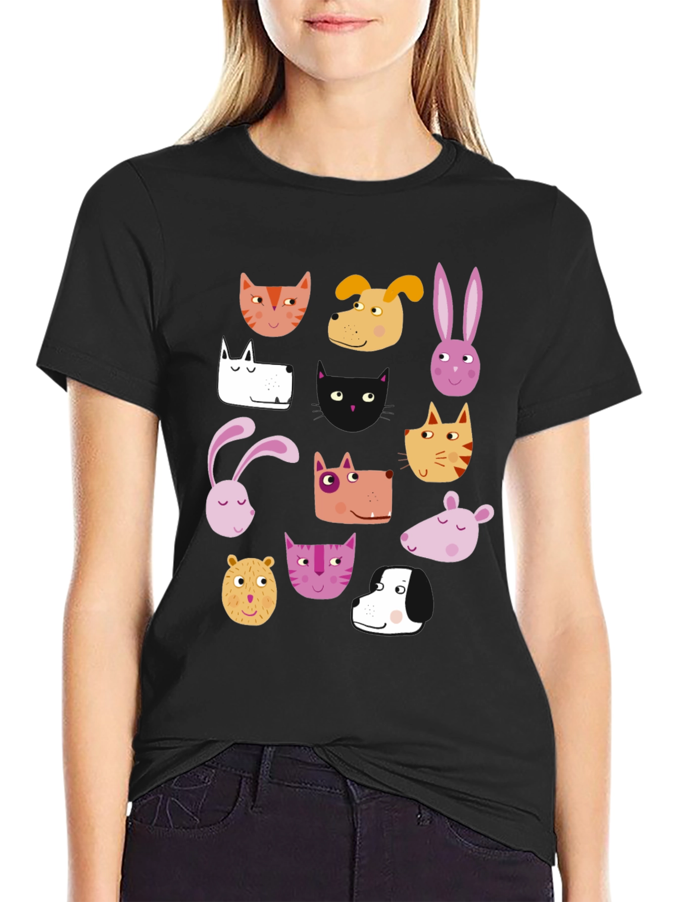 Animal Faces Black T-Shirt