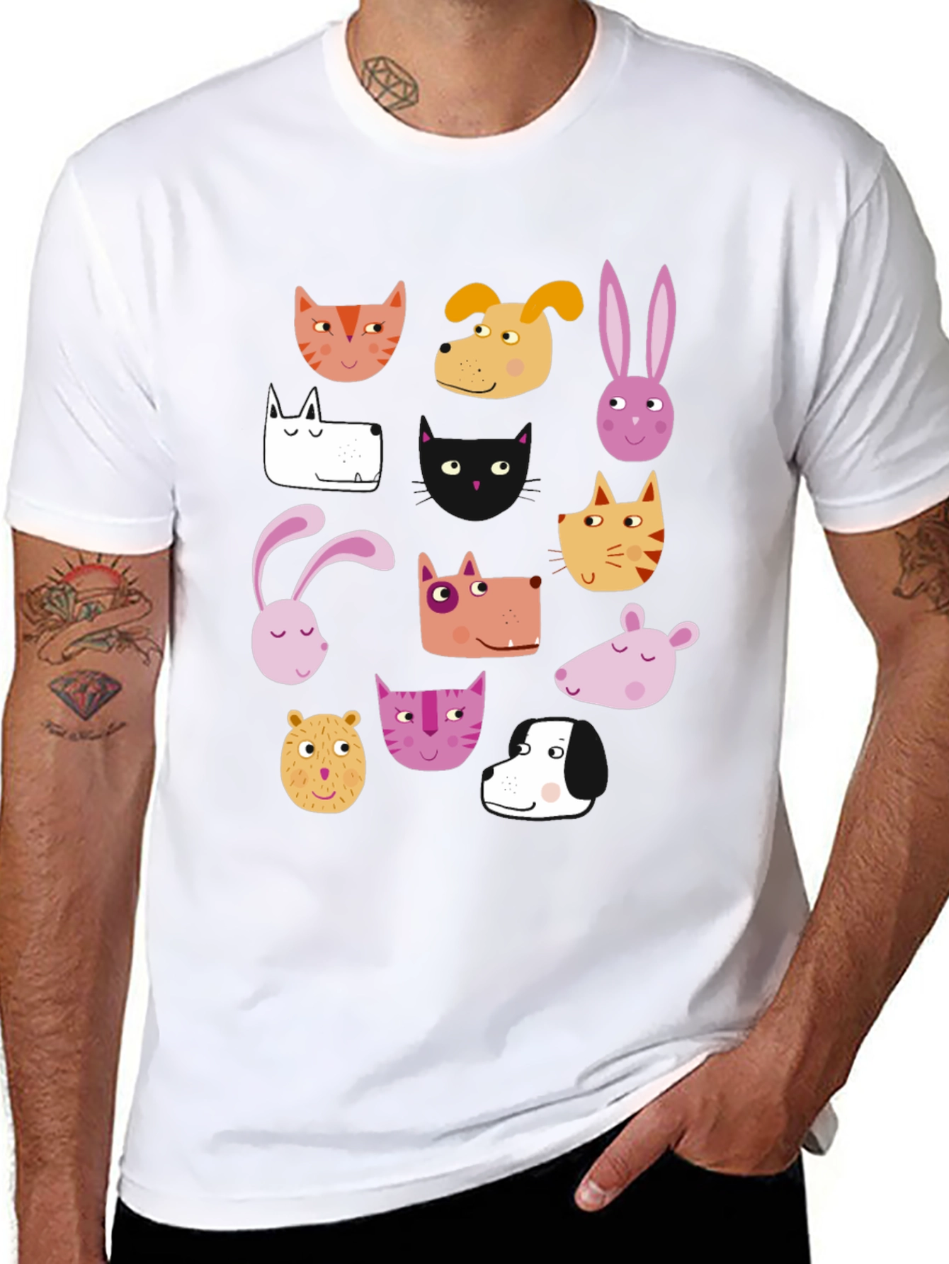 Animal Faces Black T-Shirt