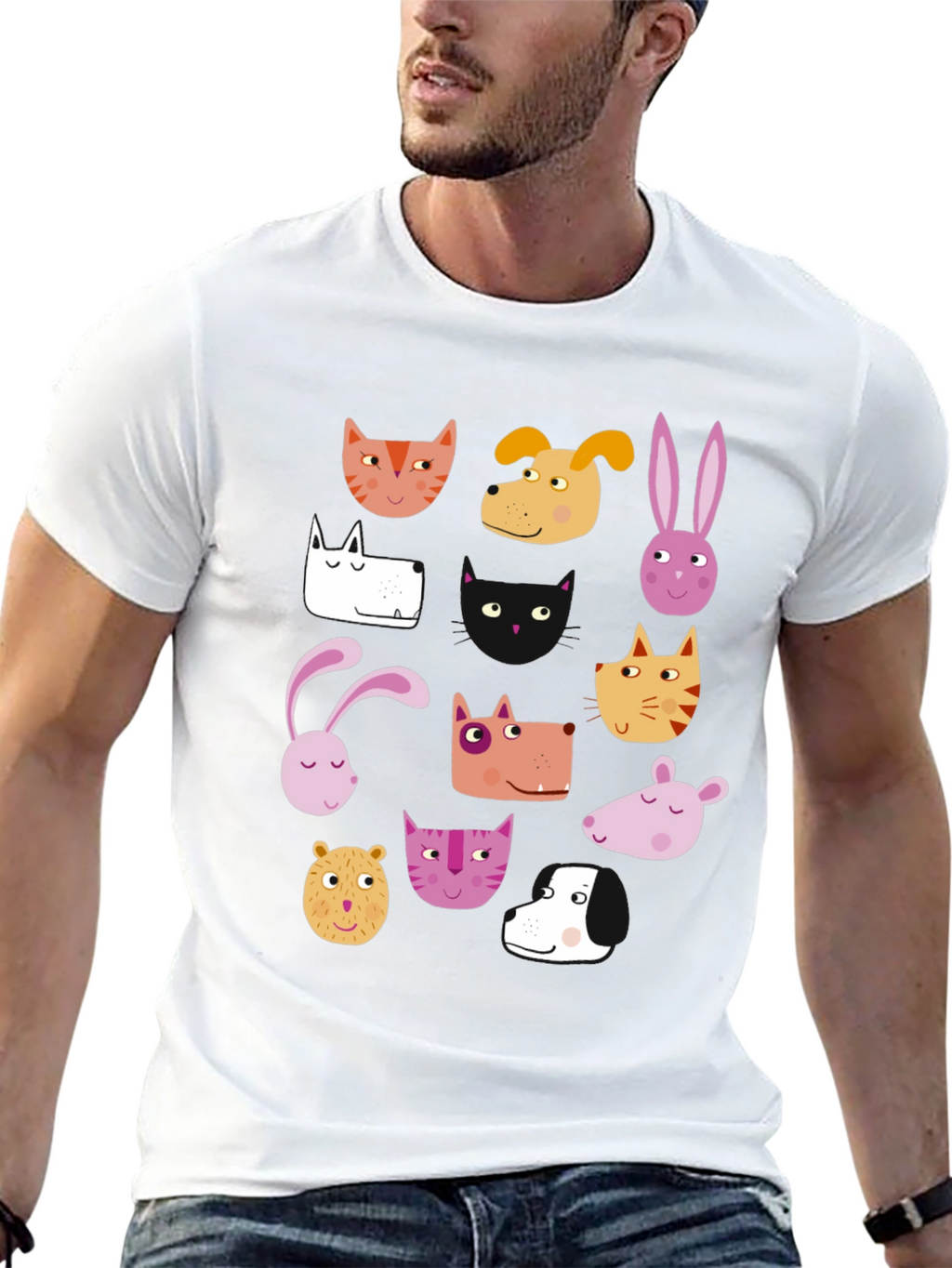 Animal Faces Black T-Shirt