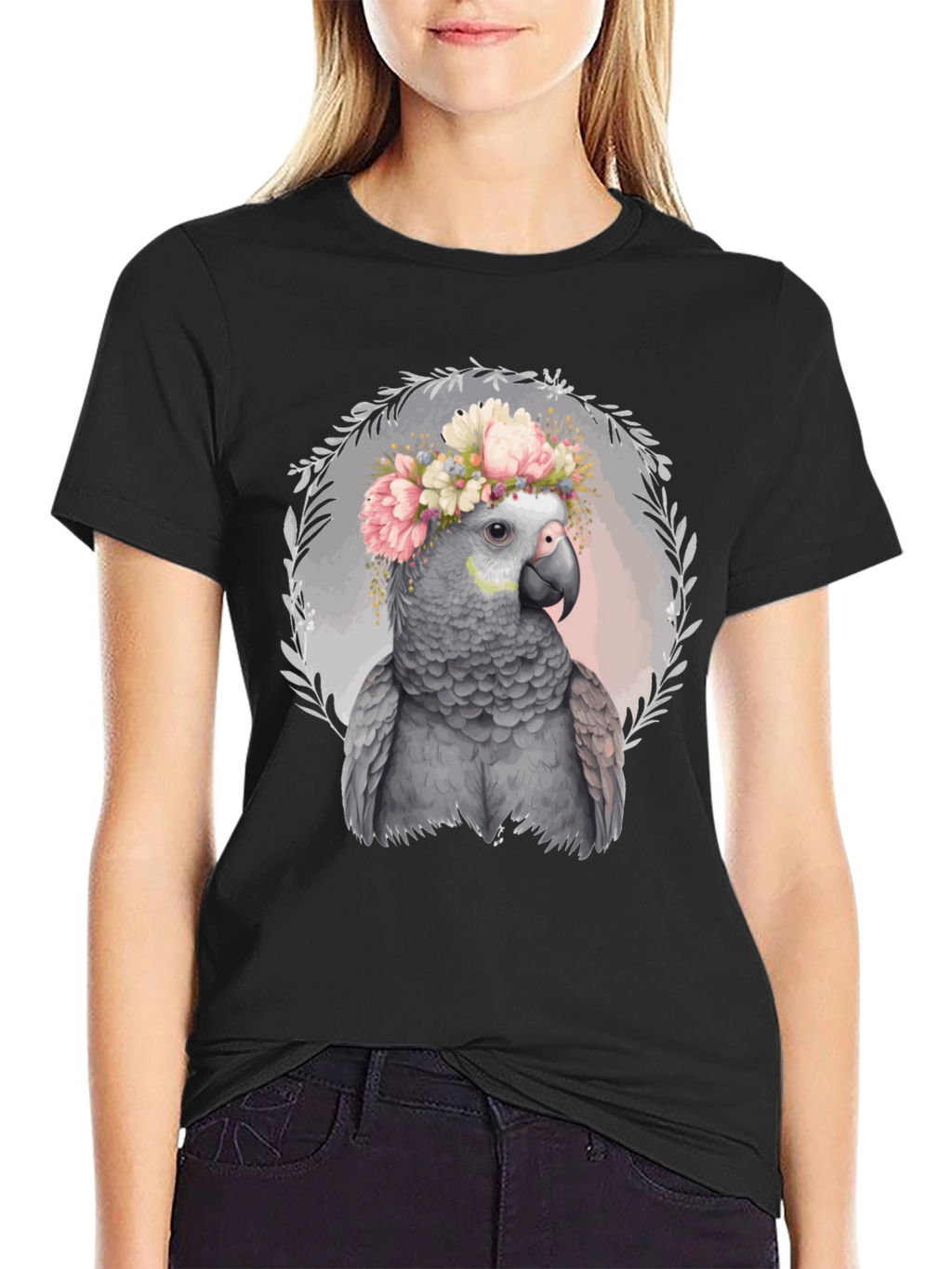 Parrot Floral Crown Tee - Unique Graphic T-Shirt