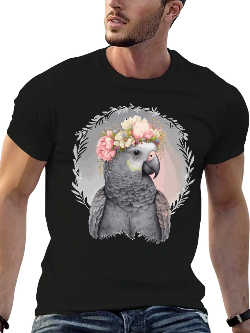 Parrot Floral Crown Tee - Unique Graphic T-Shirt