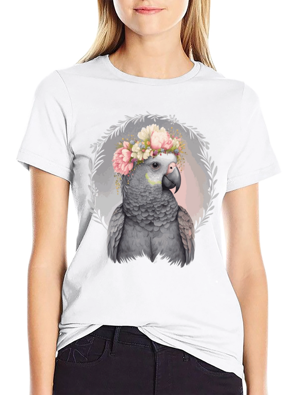 Parrot Floral Crown Tee - Unique Graphic T-Shirt
