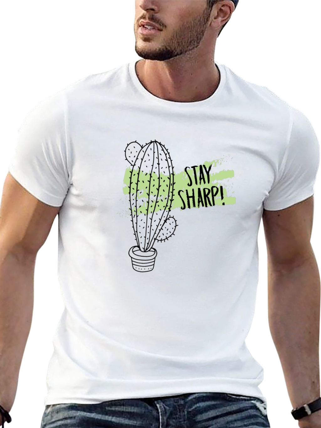 Stay Sharp Cactus Graphic Tee - Black Cotton T-Shirt