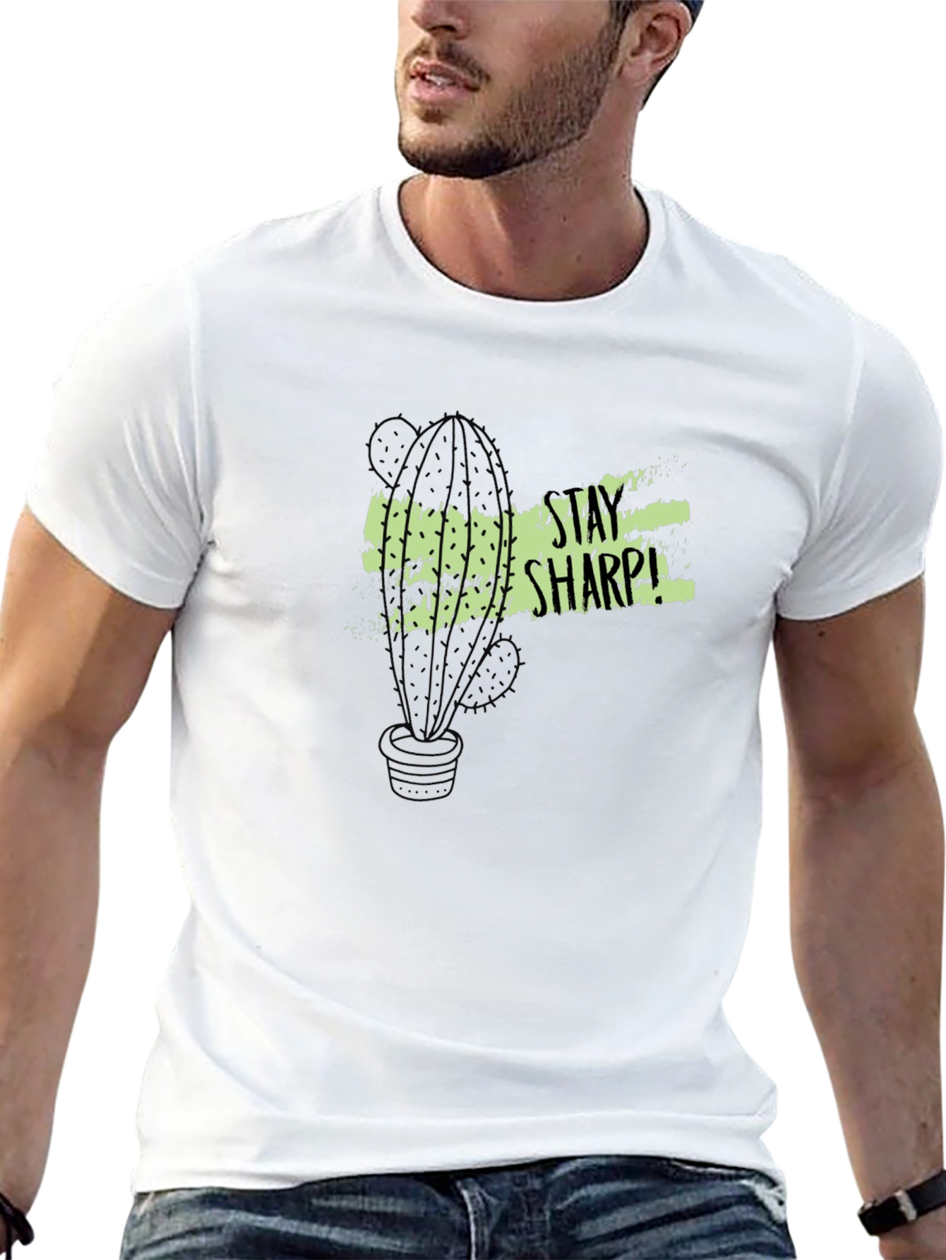 Stay Sharp Cactus Graphic Tee - Black Cotton T-Shirt