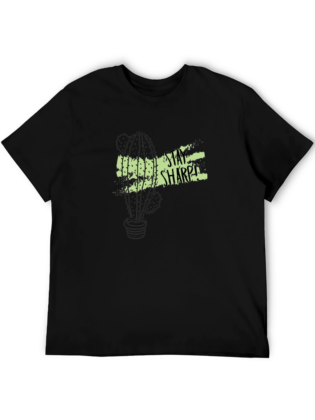 Stay Sharp Cactus Graphic Tee - Black Cotton T-Shirt