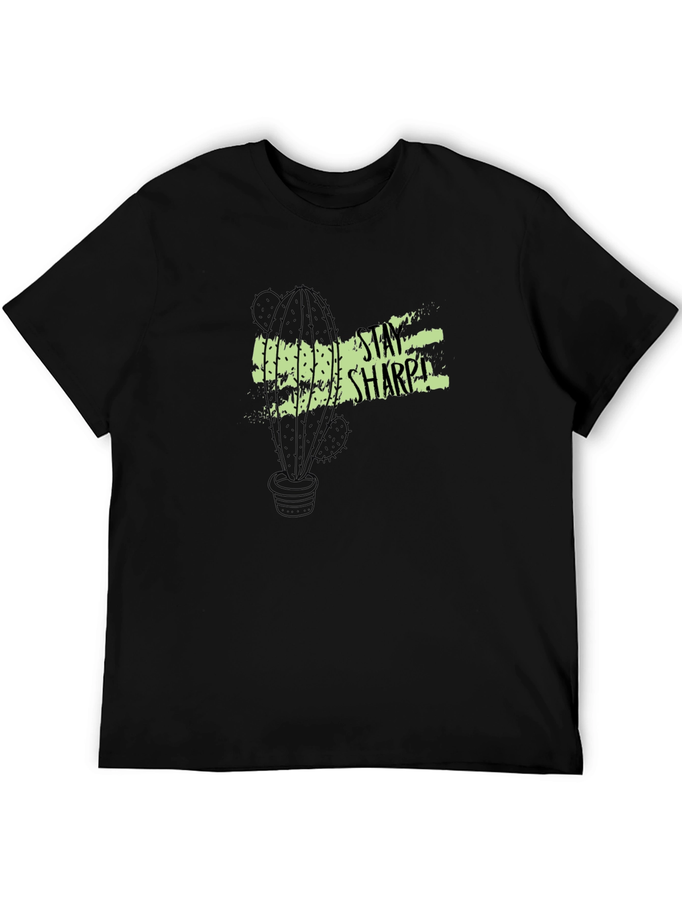 Stay Sharp Cactus Graphic Tee - Black Cotton T-Shirt