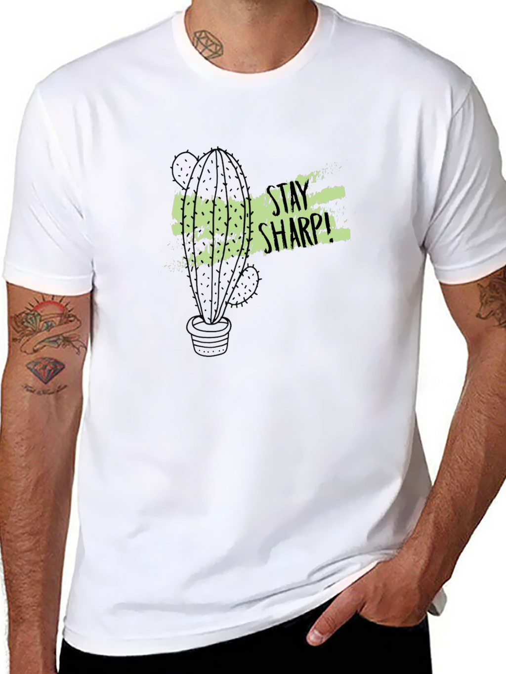 Stay Sharp Cactus Graphic Tee - Black Cotton T-Shirt