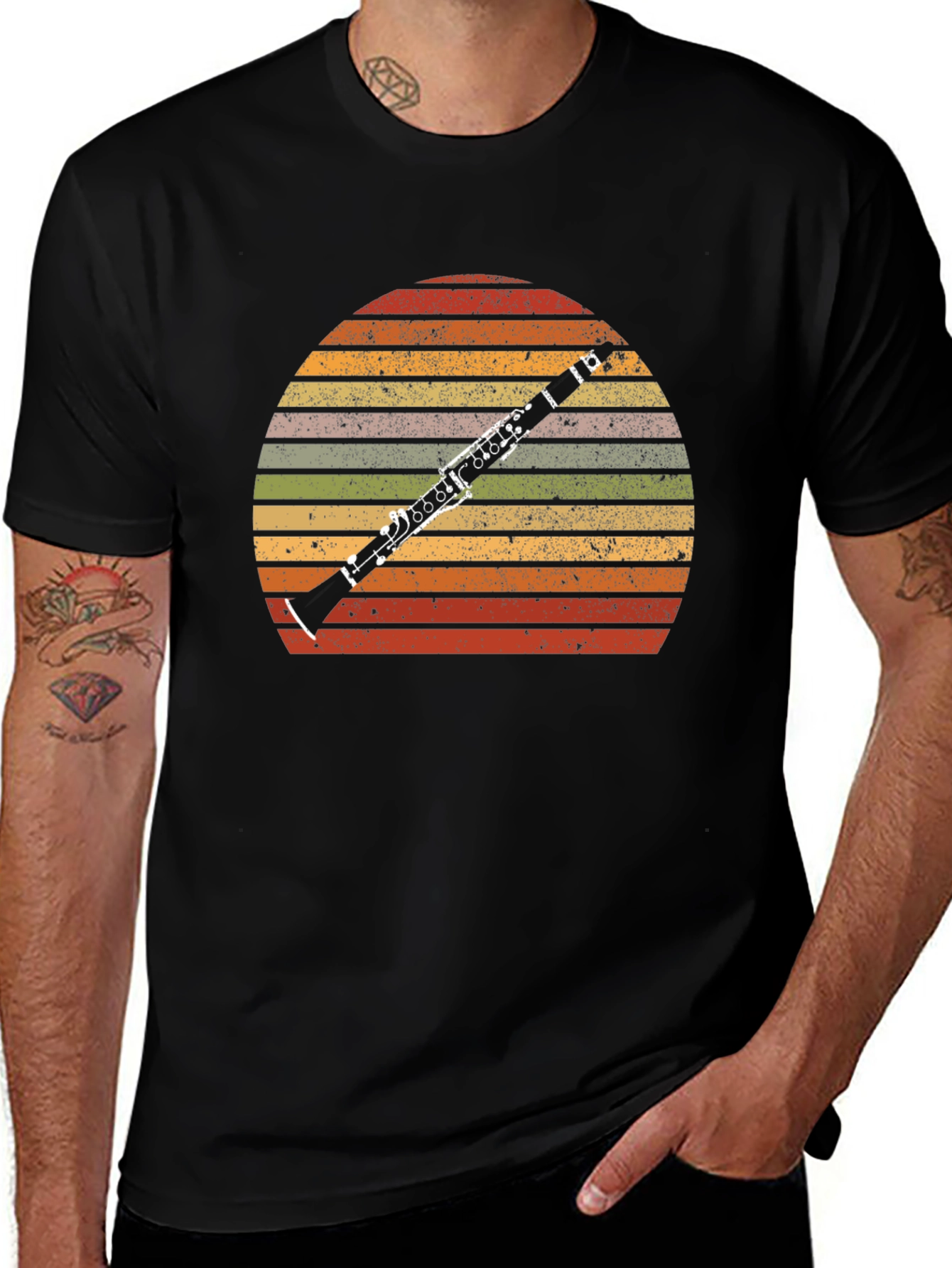 Retro Clarinet Player T-Shirt - Vintage Sunset Music Tee