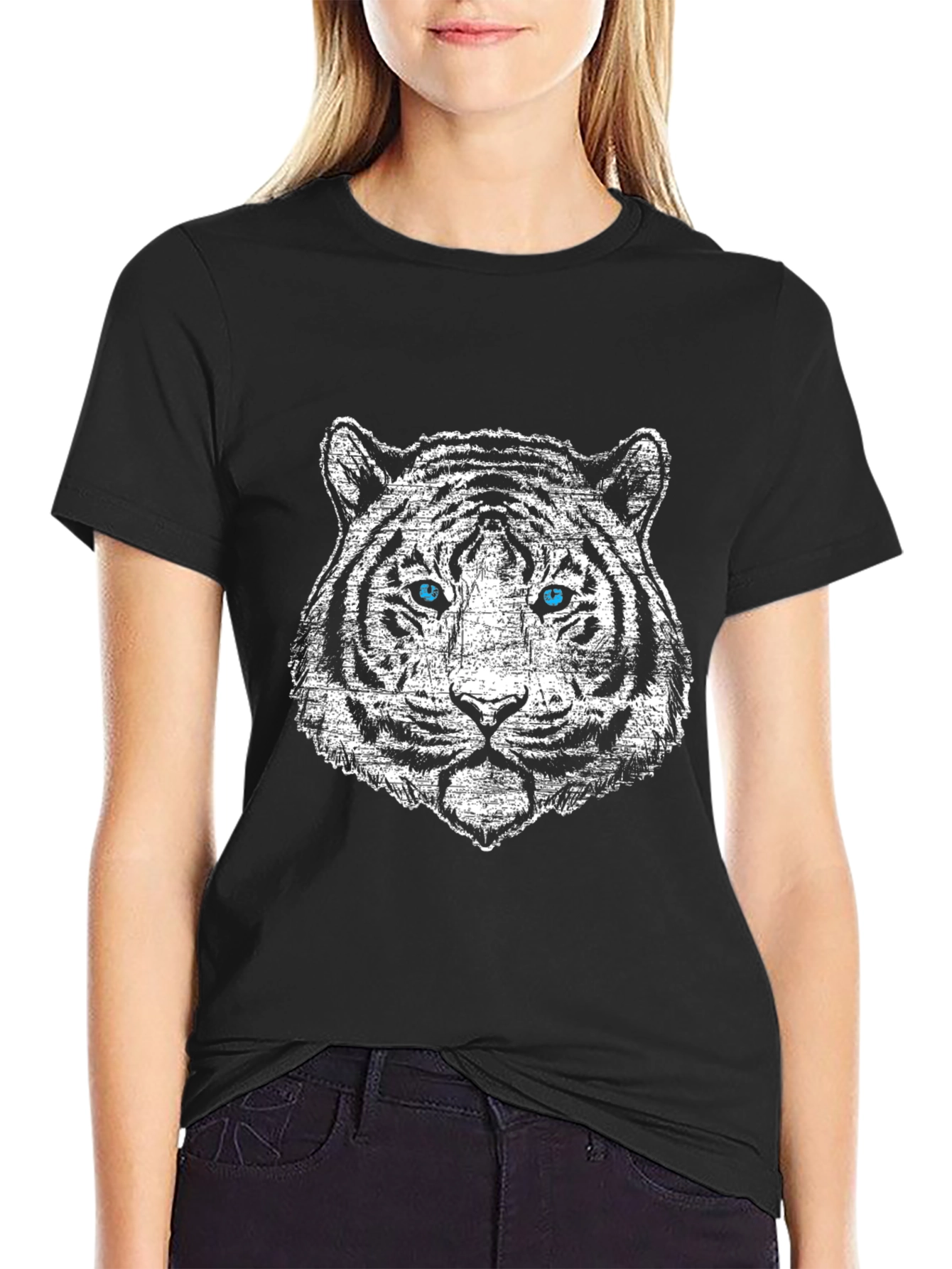 Tiger Graphic Print Crew Neck T-Shirt