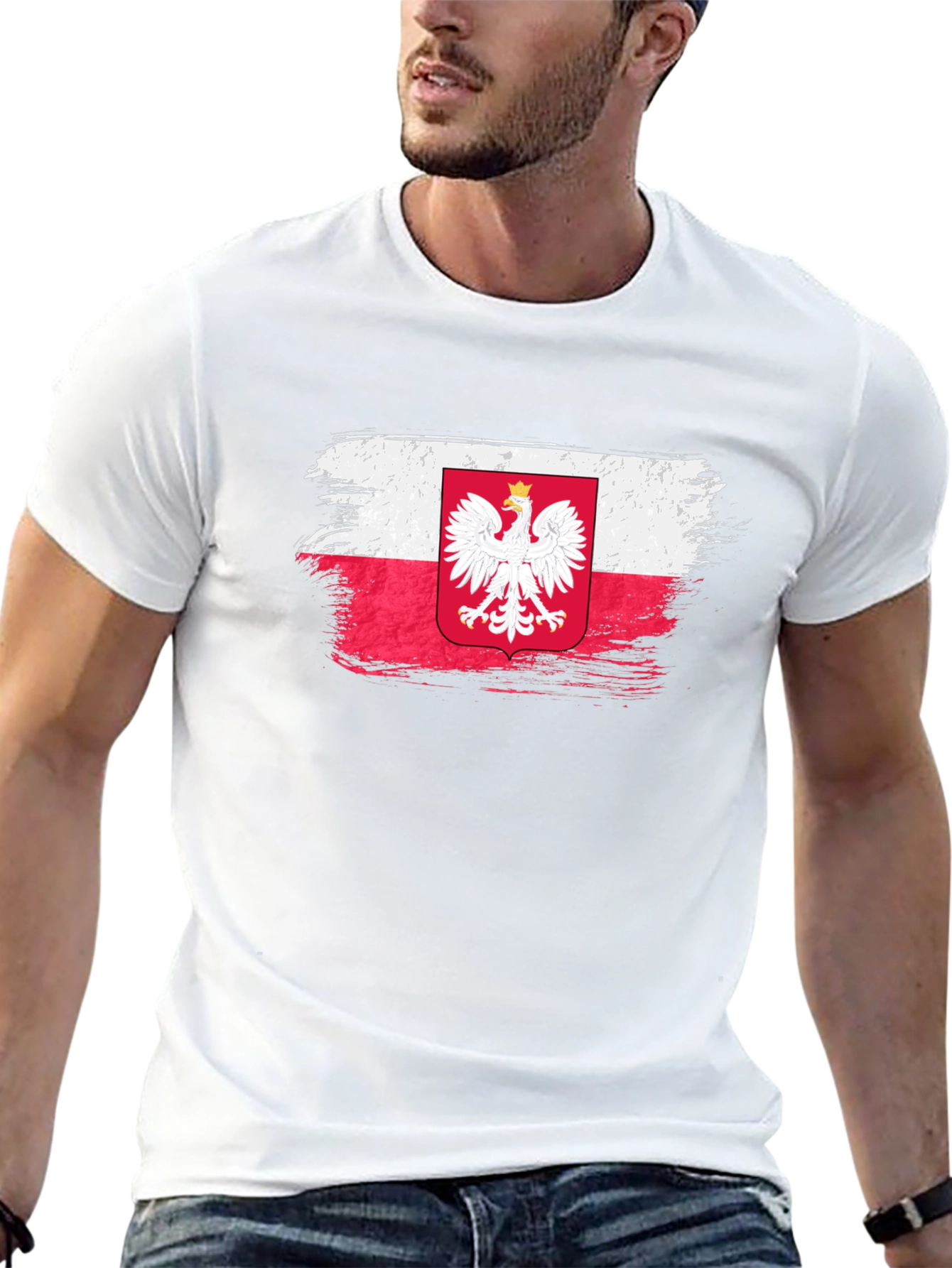 Poland Flag Brush Stroke Graphic T-Shirt