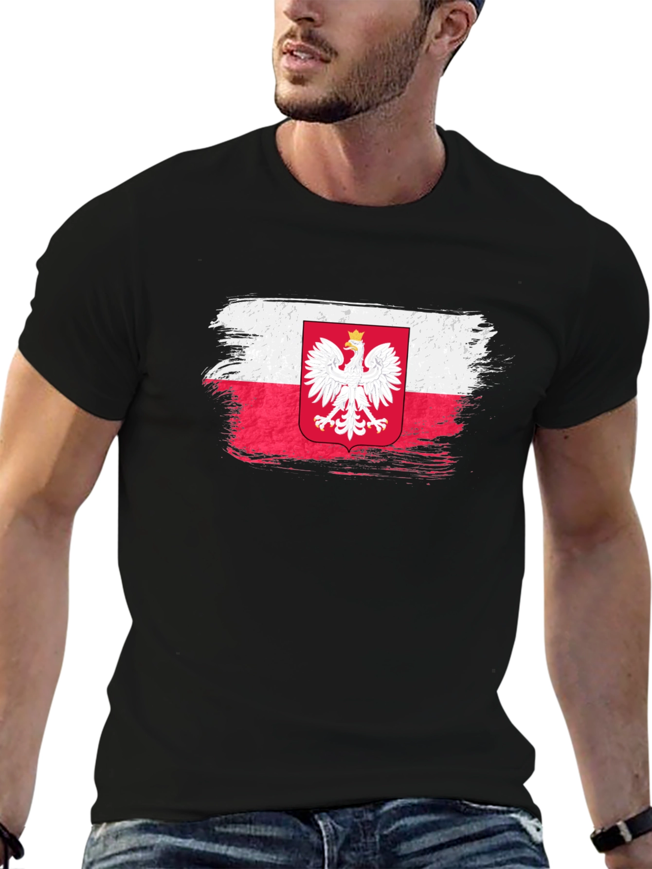 Poland Flag Brush Stroke Graphic T-Shirt
