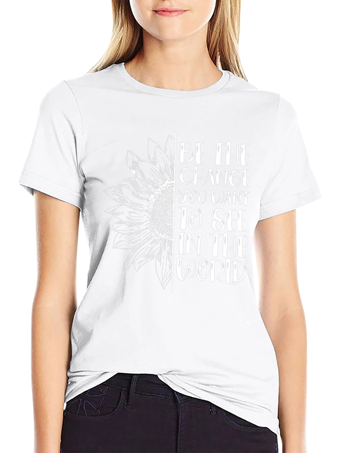 Inspirational Sunflower Graphic Tee - Be The Change