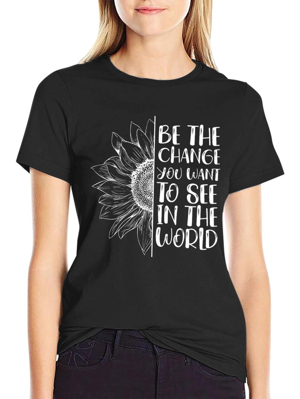 Inspirational Sunflower Graphic Tee - Be The Change