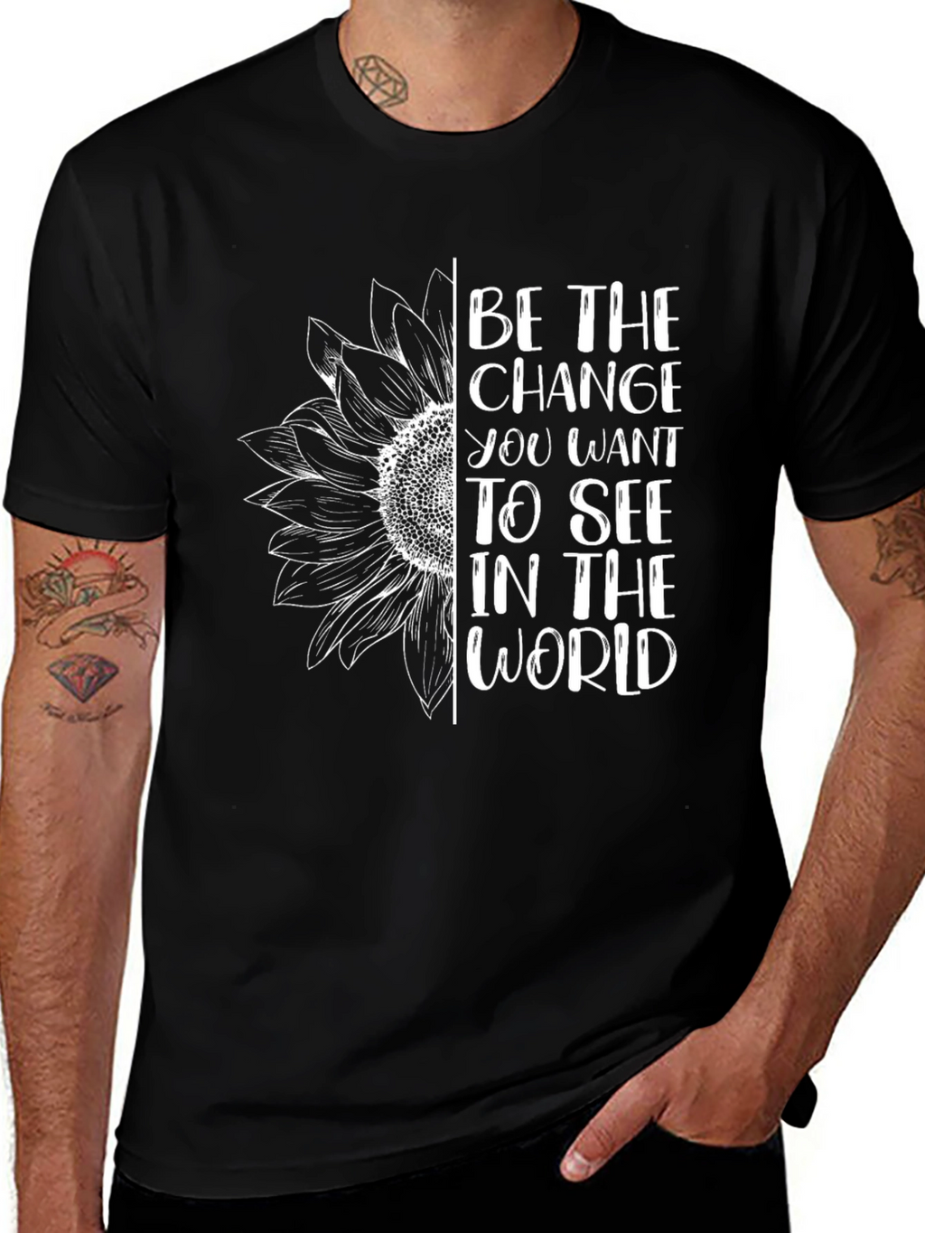 Inspirational Sunflower Graphic Tee - Be The Change