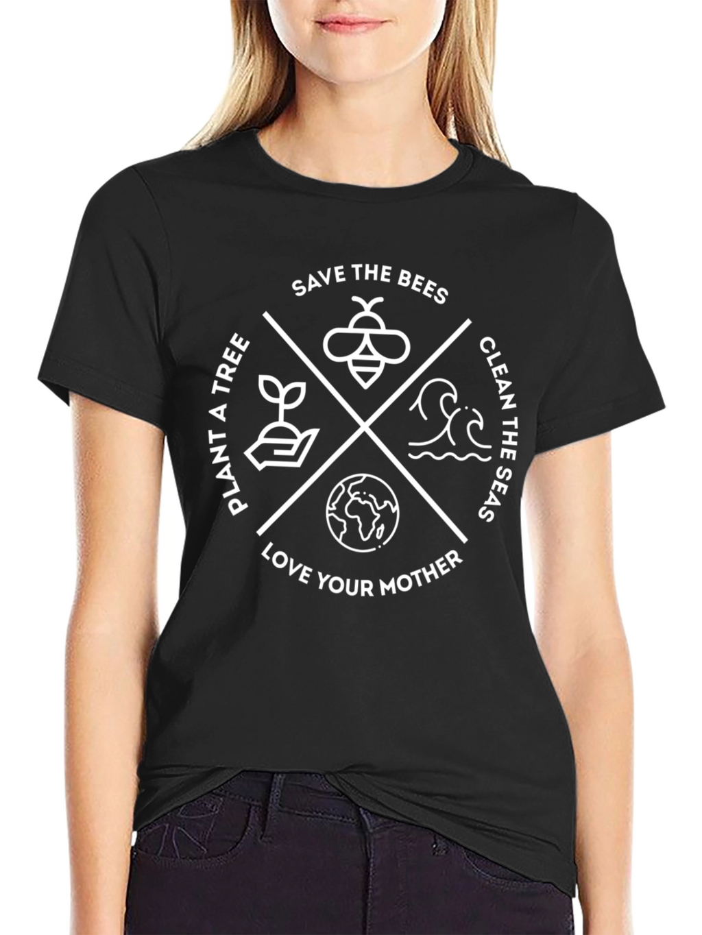Eco-Friendly Black T-Shirt: Save Bees Plant Trees