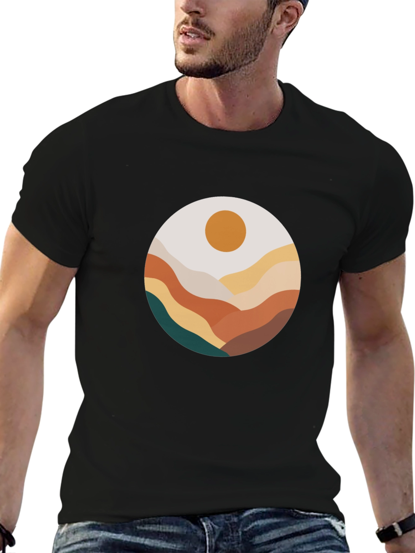 Abstract Landscape Graphic Tee - Black