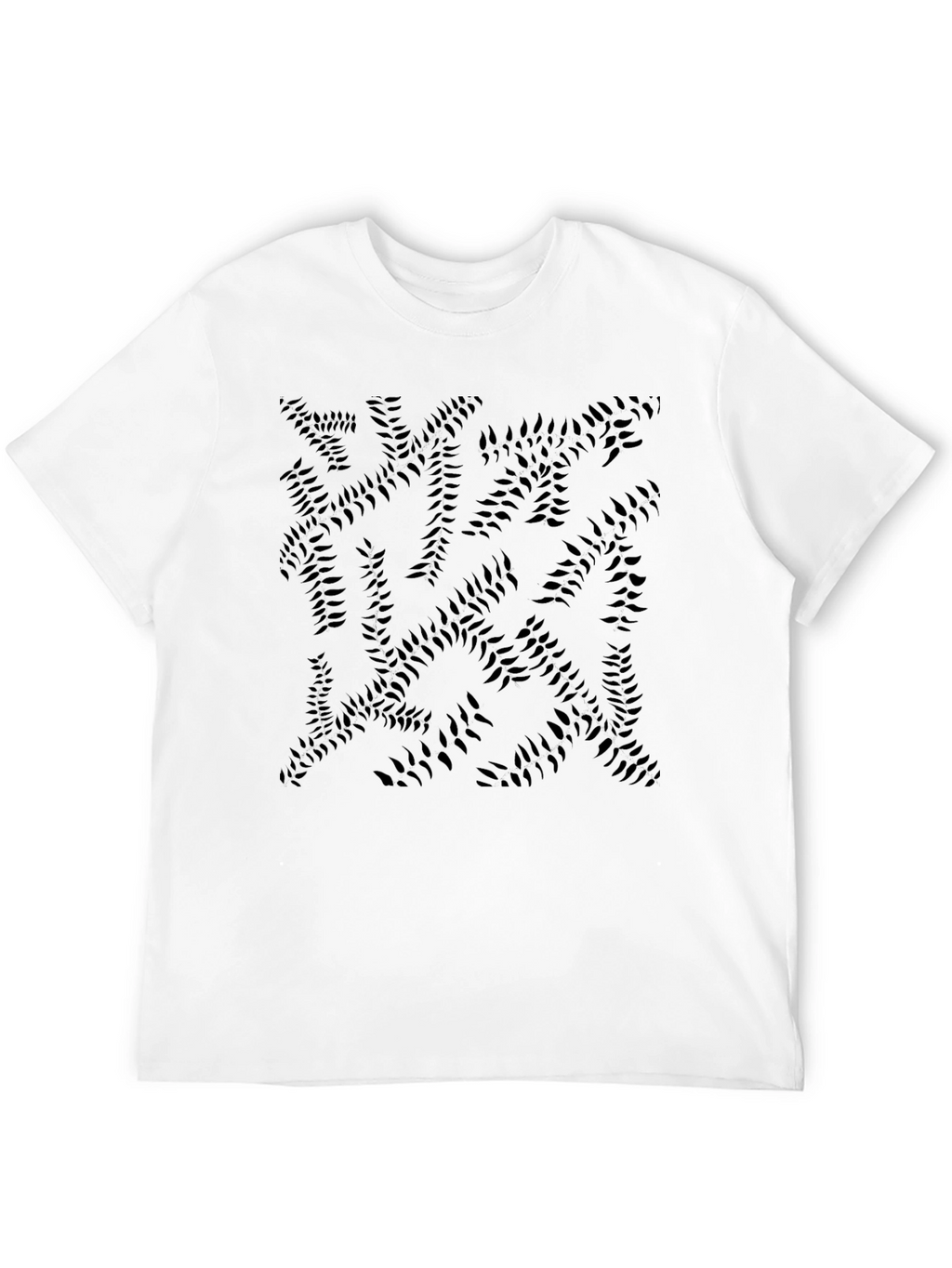 Abstract Leaf Print Black Crew Neck Tee