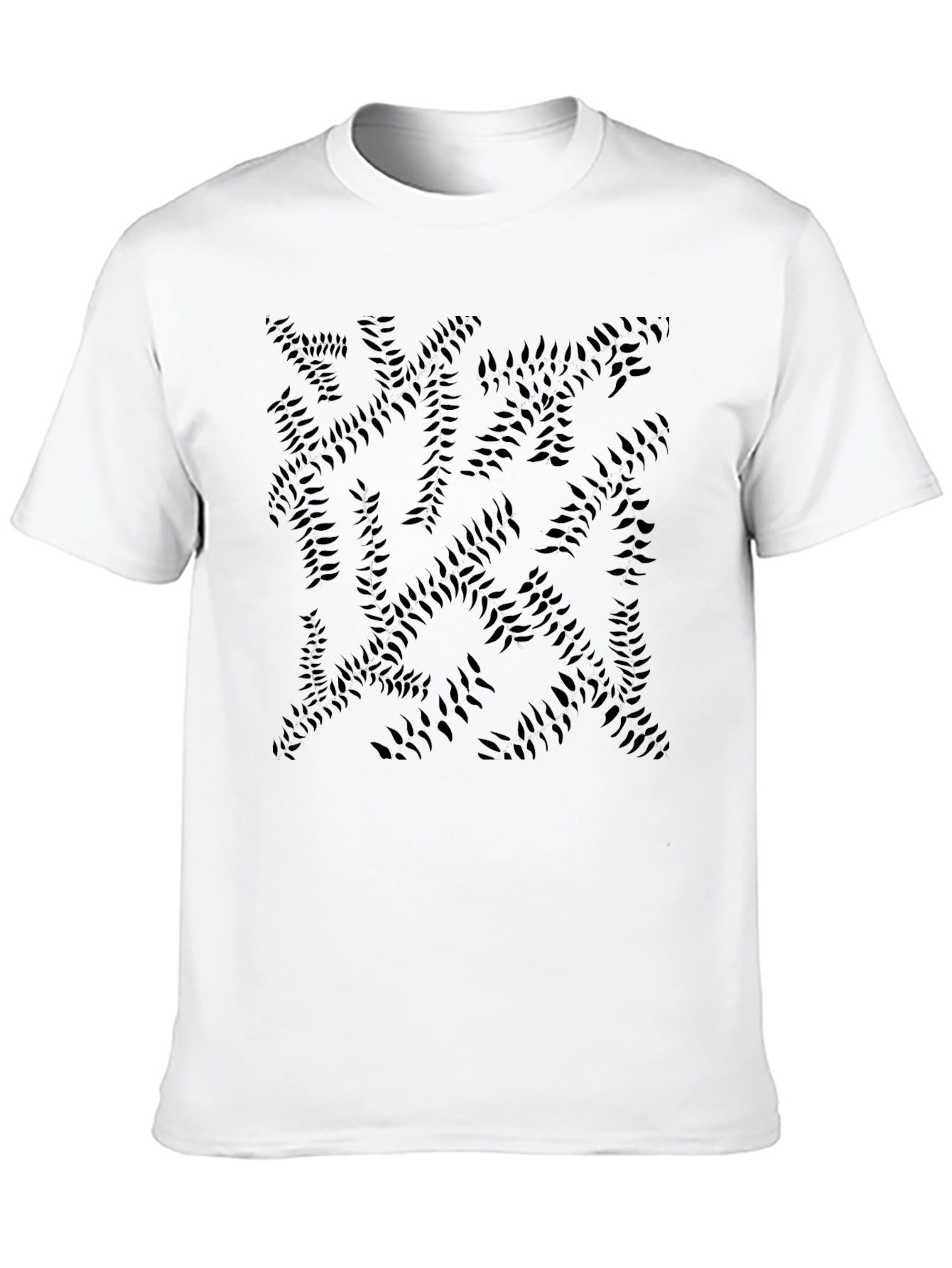 Abstract Leaf Print Black Crew Neck Tee