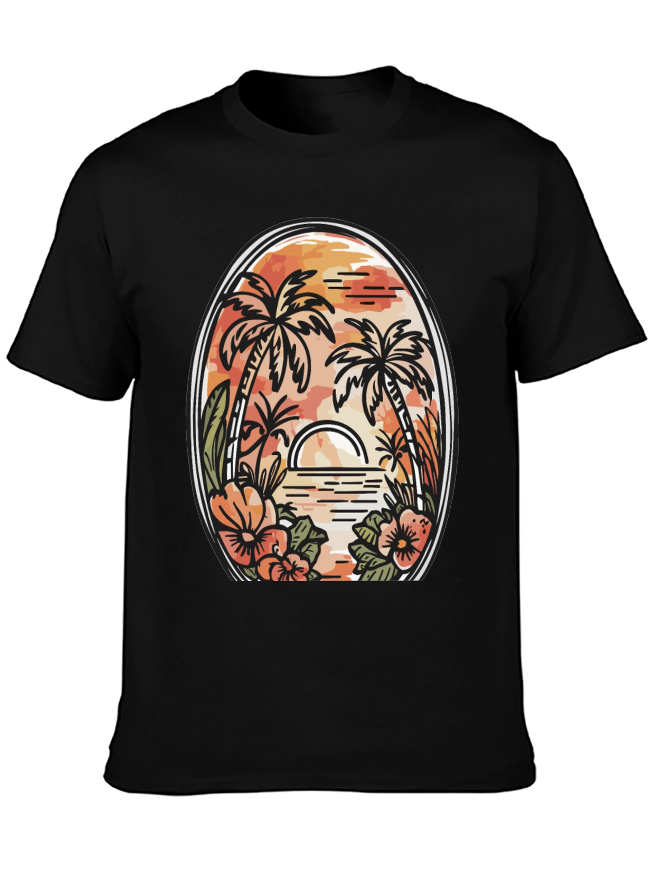 Tropical Sunset Graphic Tee - Black