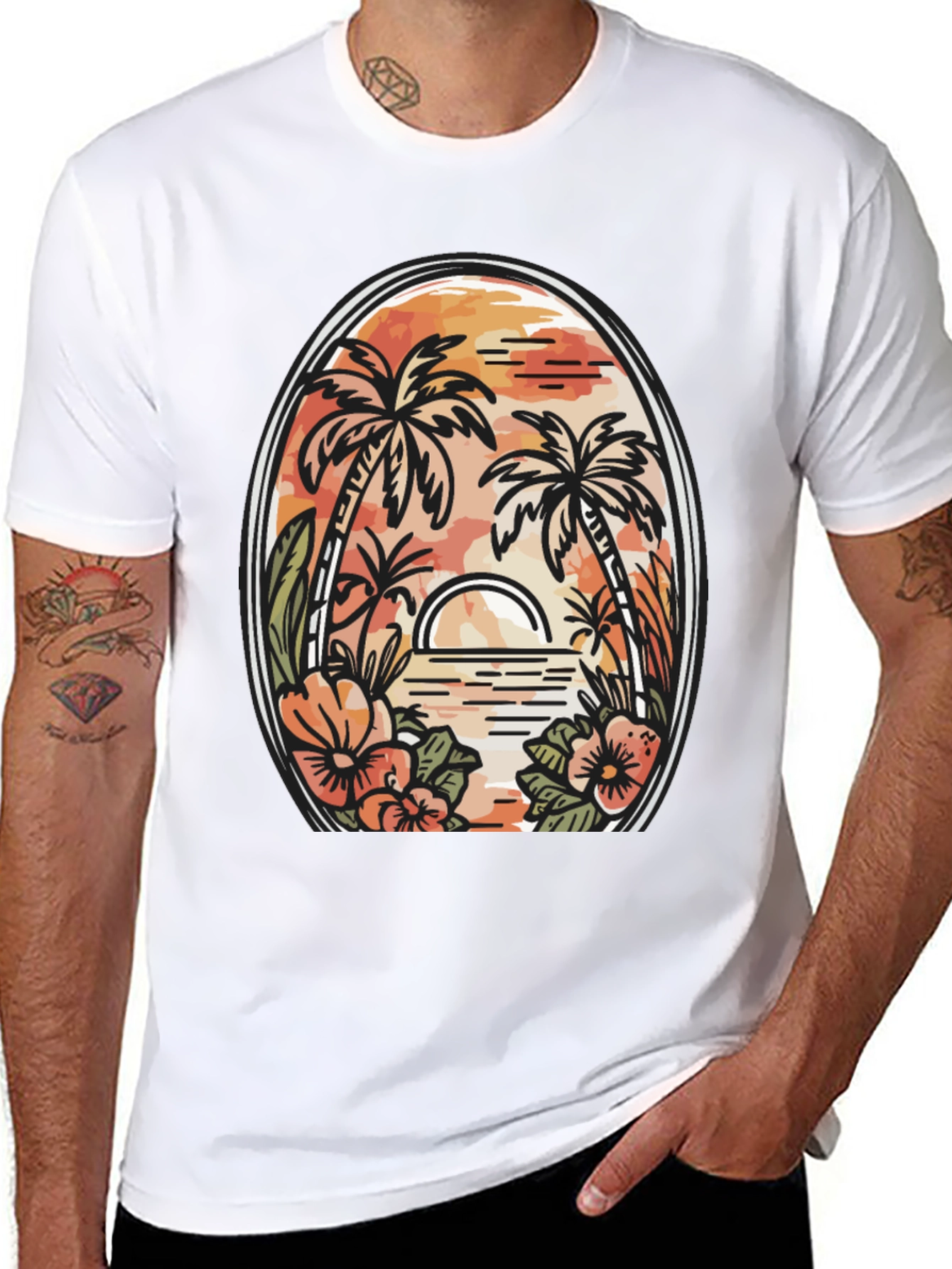 Tropical Sunset Graphic Tee - Black