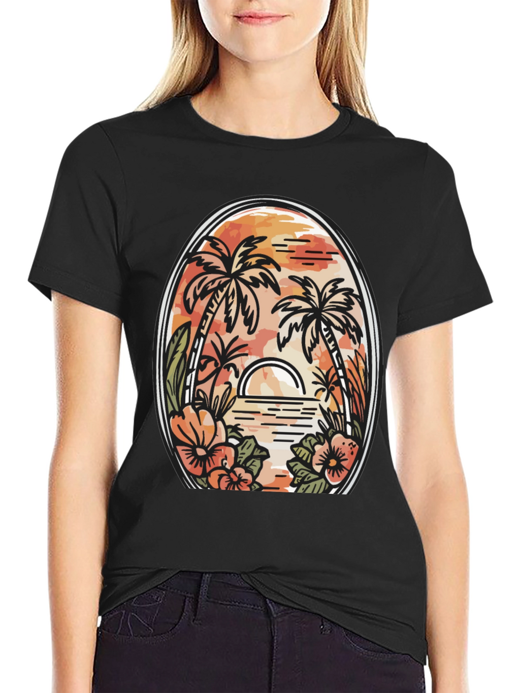 Tropical Sunset Graphic Tee - Black