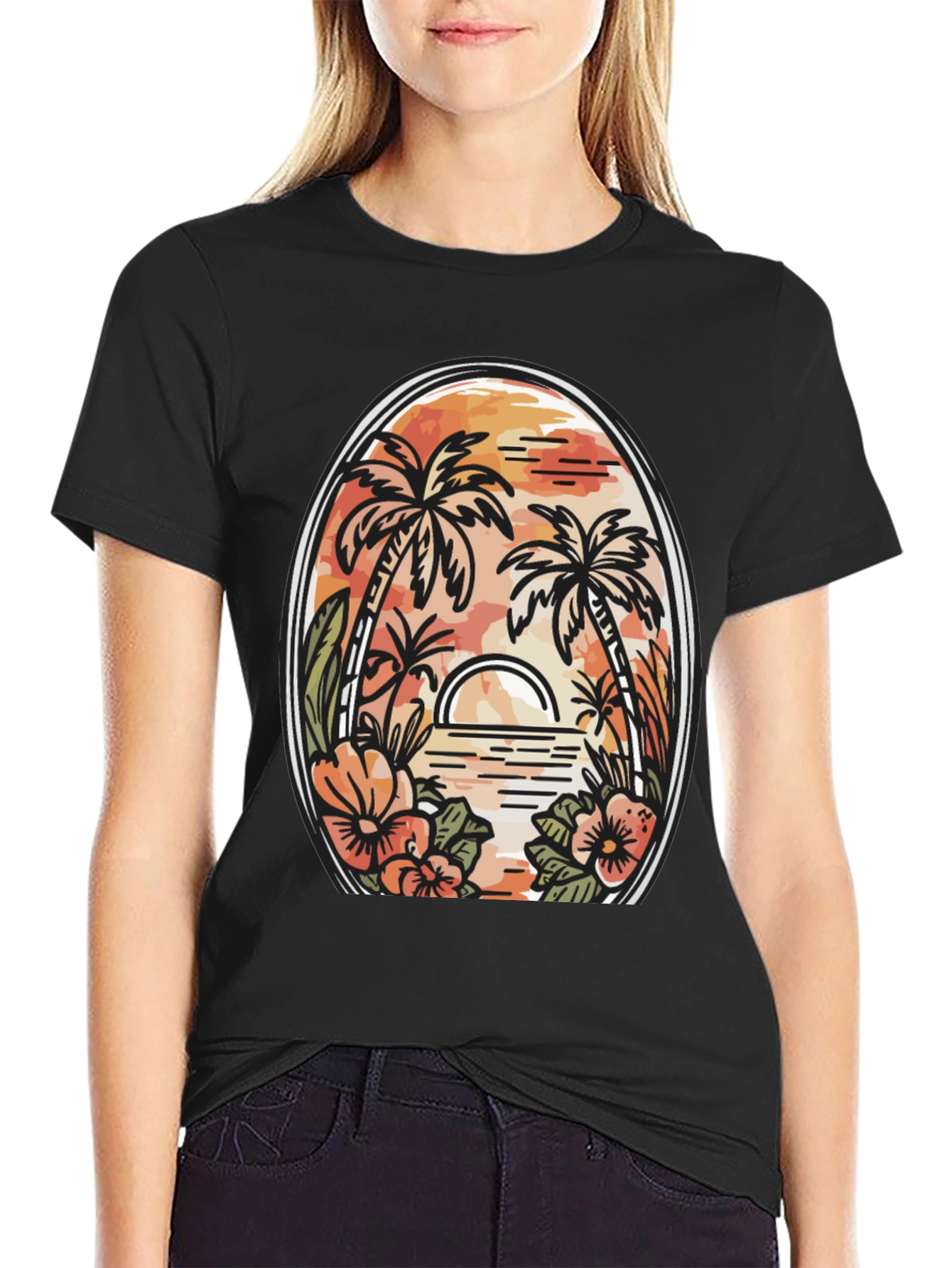 Tropical Sunset Graphic Tee - Black