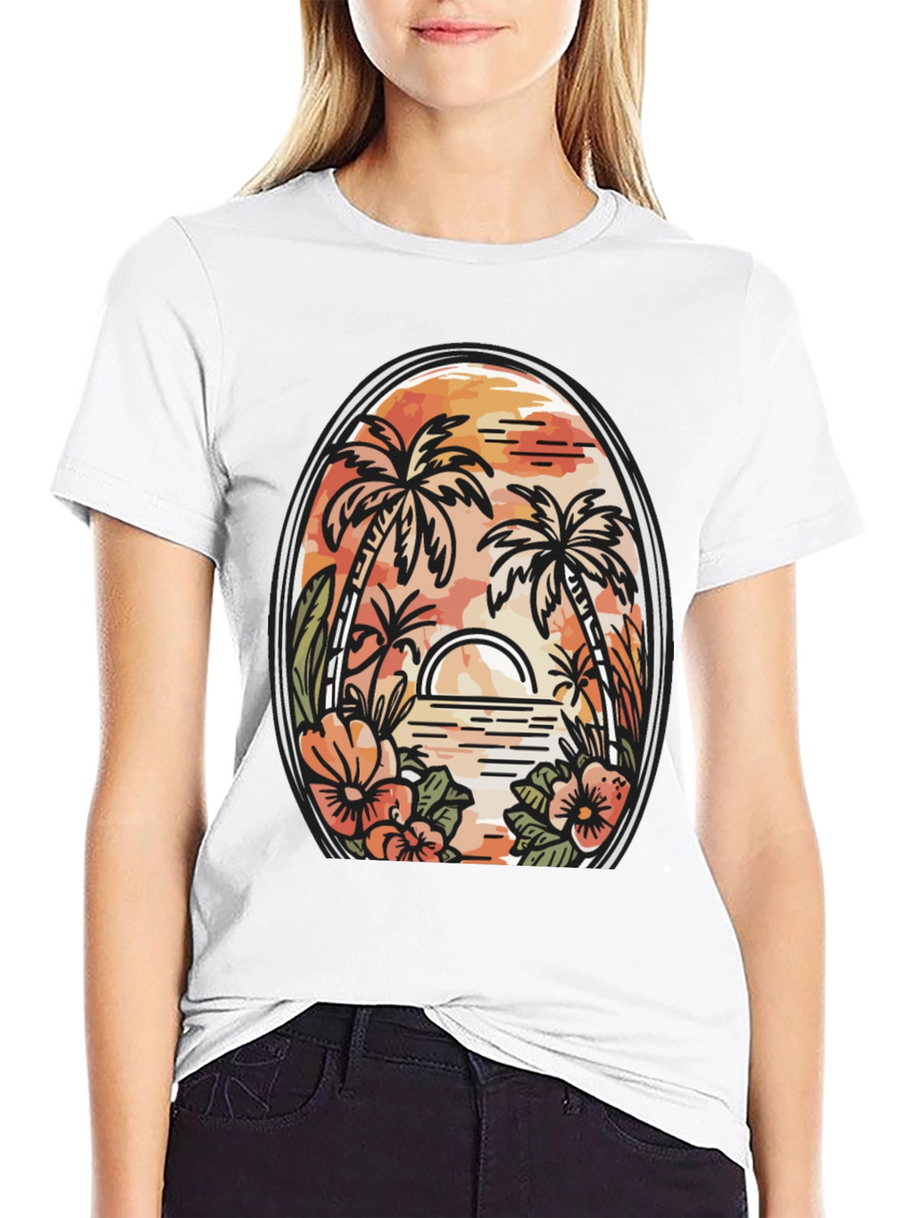 Tropical Sunset Graphic Tee - Black