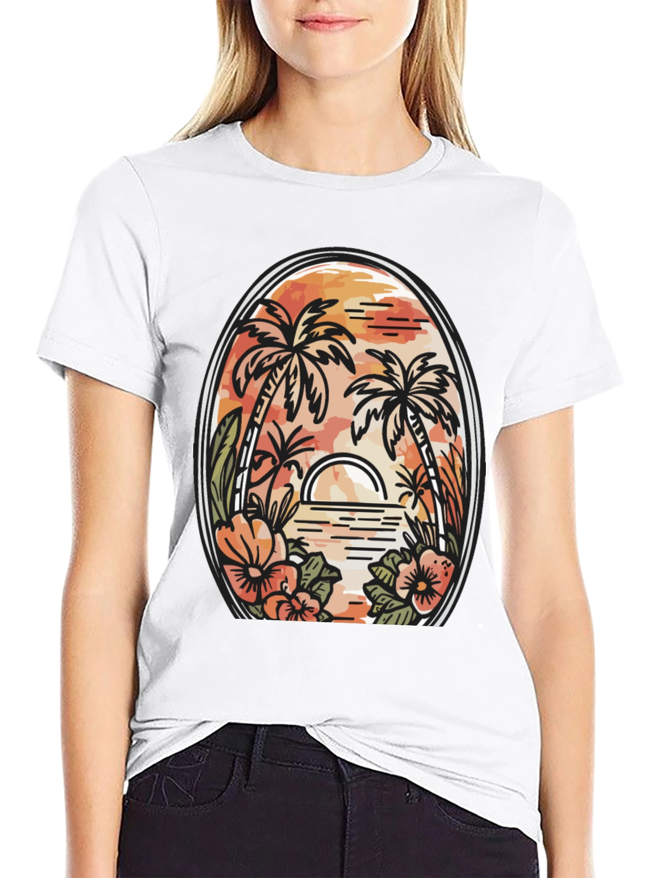 Tropical Sunset Graphic Tee - Black