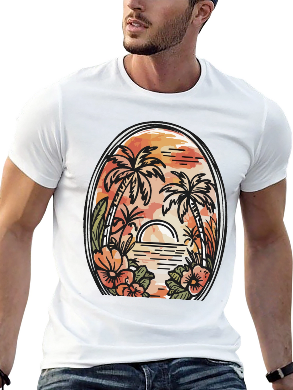 Tropical Sunset Graphic Tee - Black
