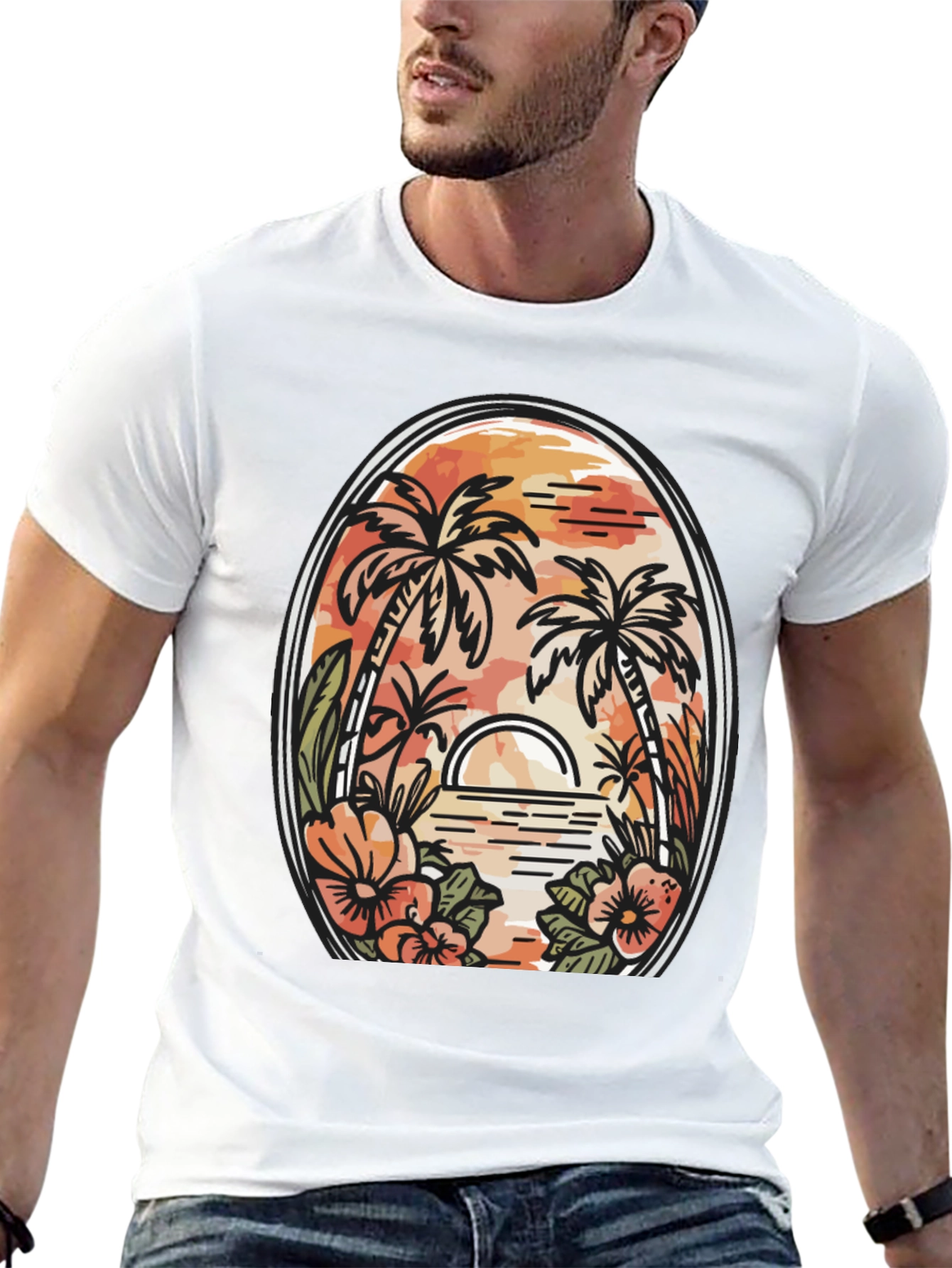 Tropical Sunset Graphic Tee - Black