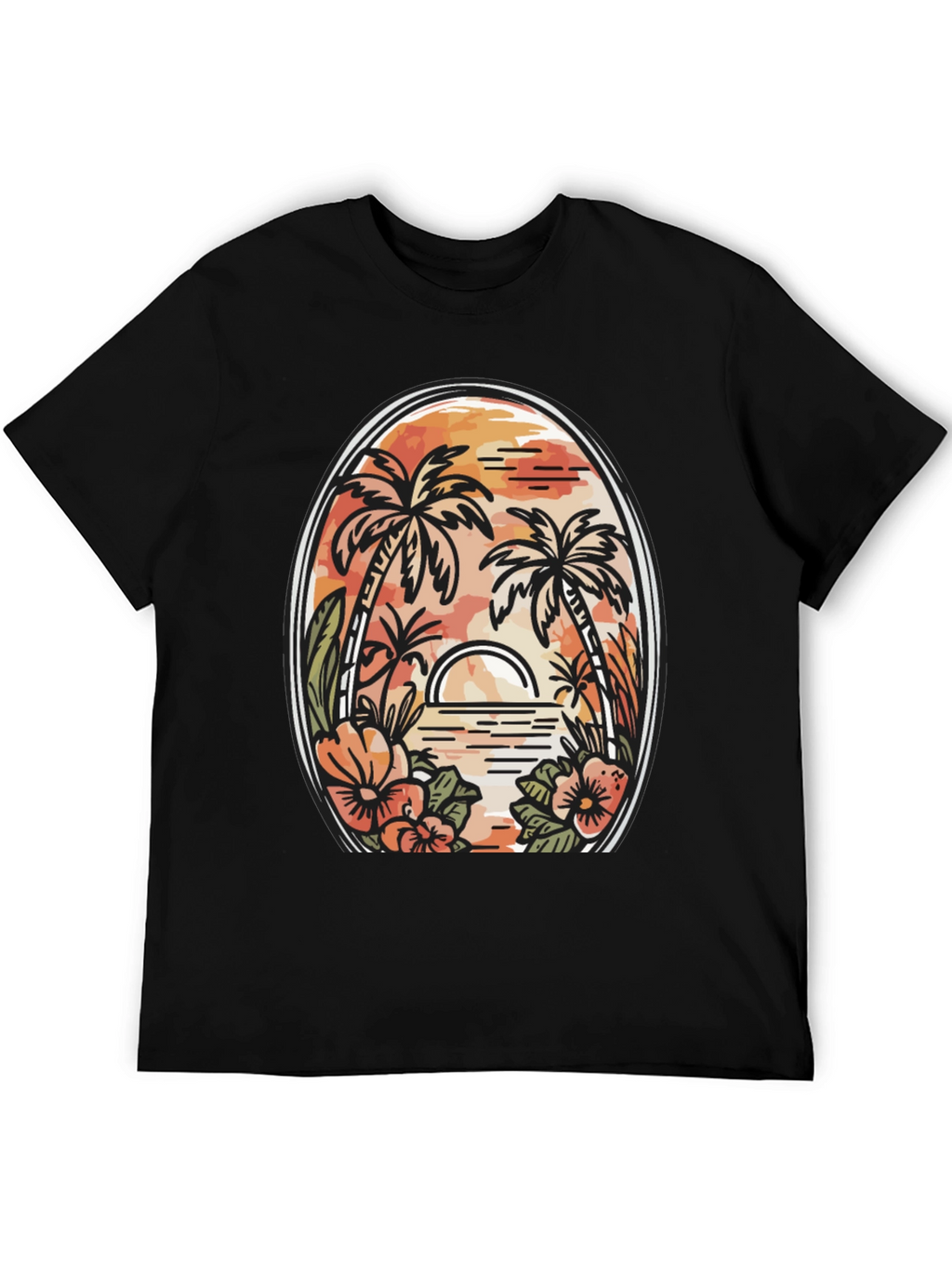 Tropical Sunset Graphic Tee - Black