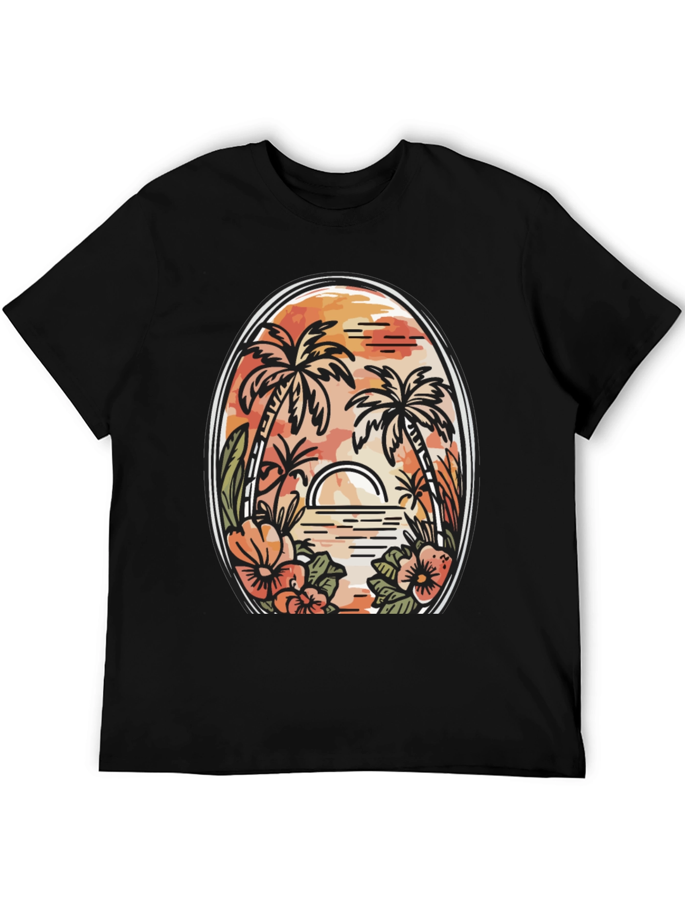 Tropical Sunset Graphic Tee - Black