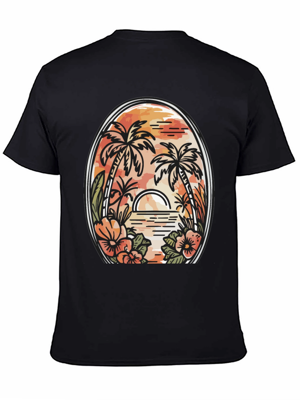 Tropical Sunset Graphic Tee - Black