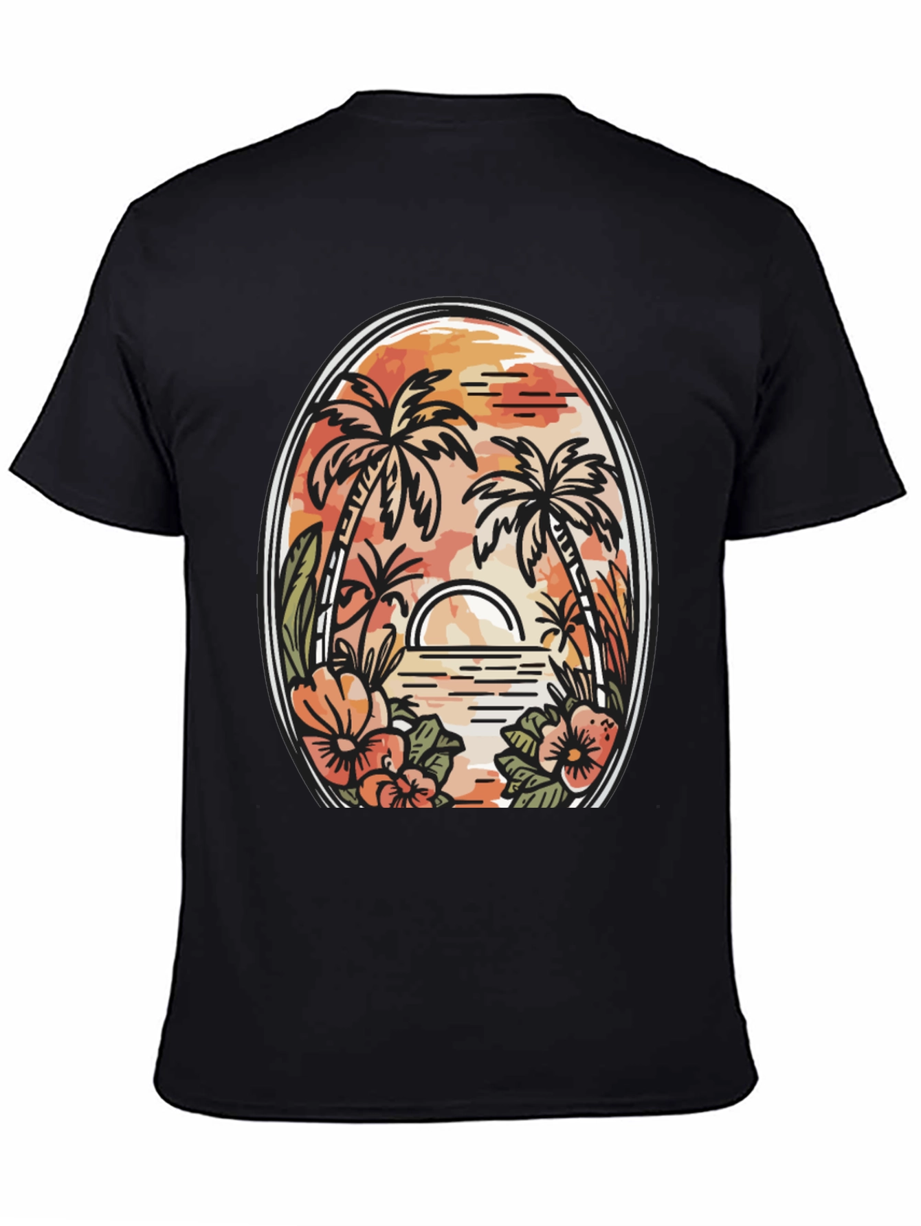 Tropical Sunset Graphic Tee - Black