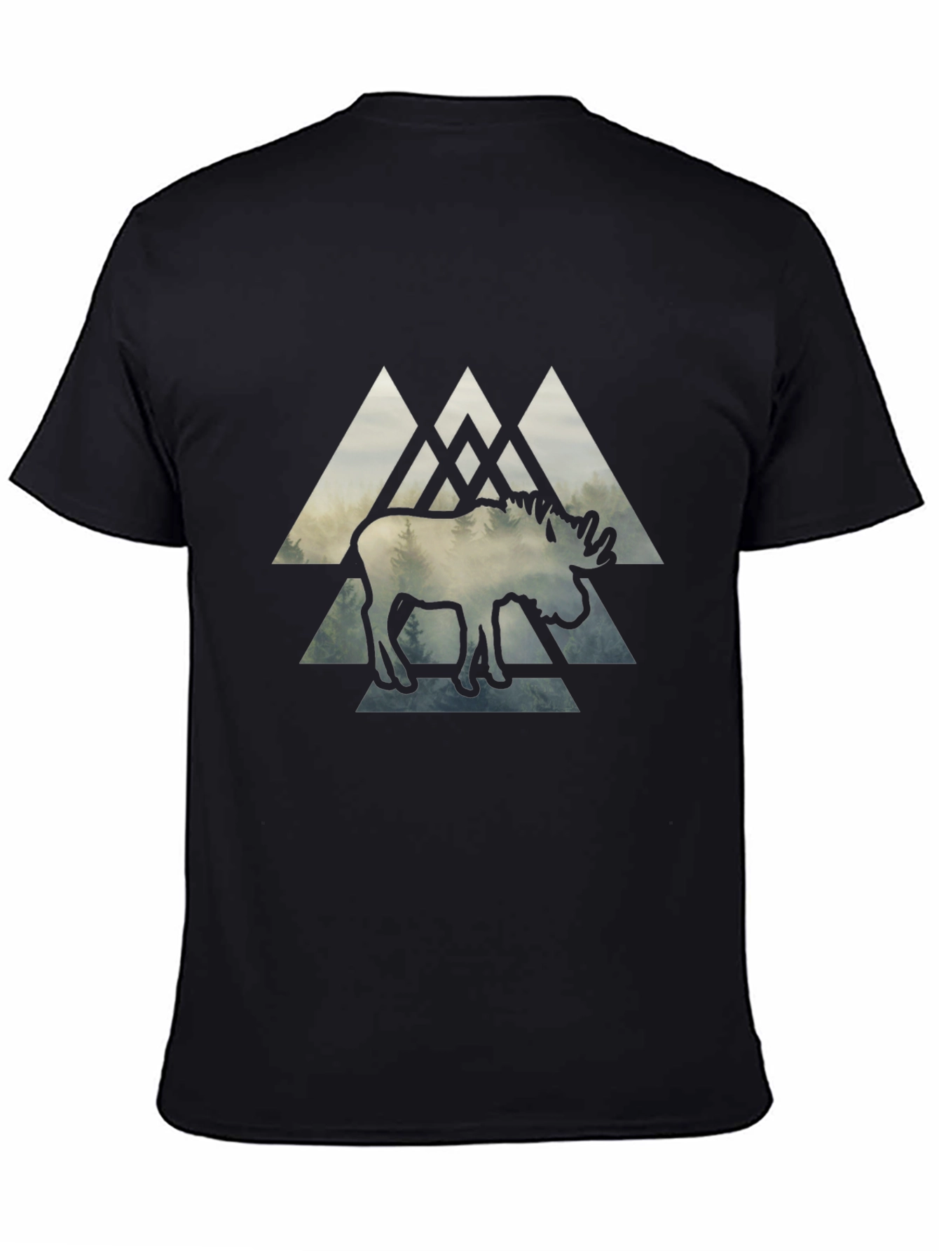 Moose Graphic Print Black T-Shirt