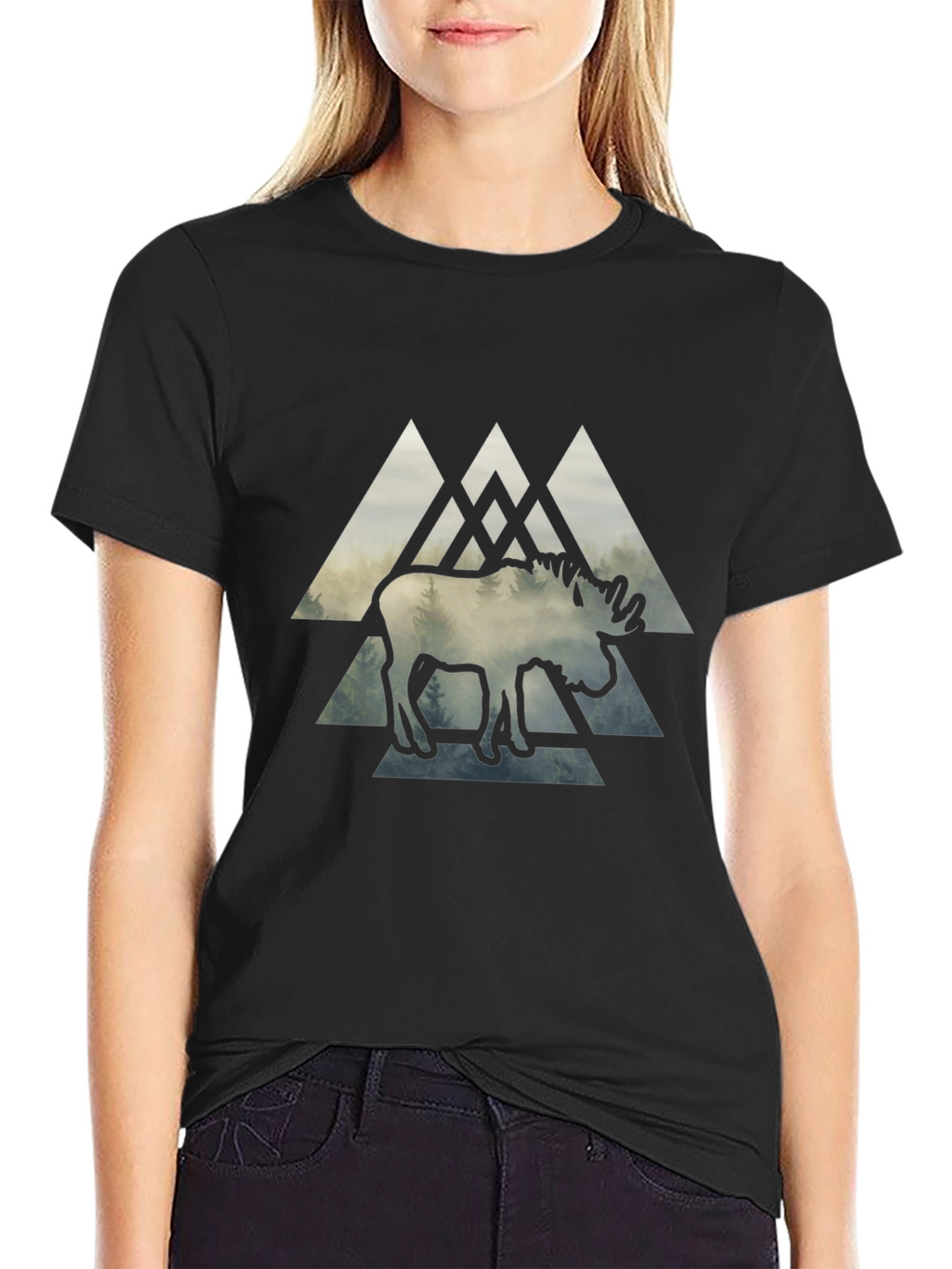 Moose Graphic Print Black T-Shirt